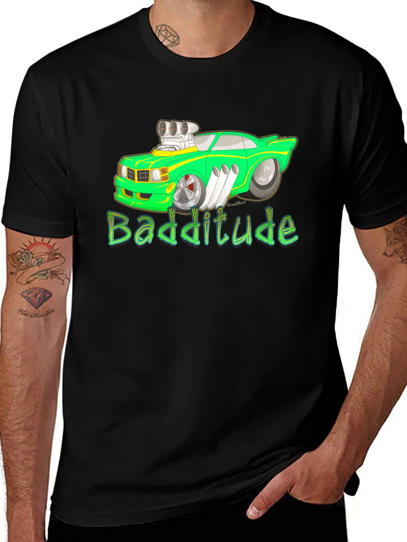 Badditude Cartoon Car Graphic T-Shirt