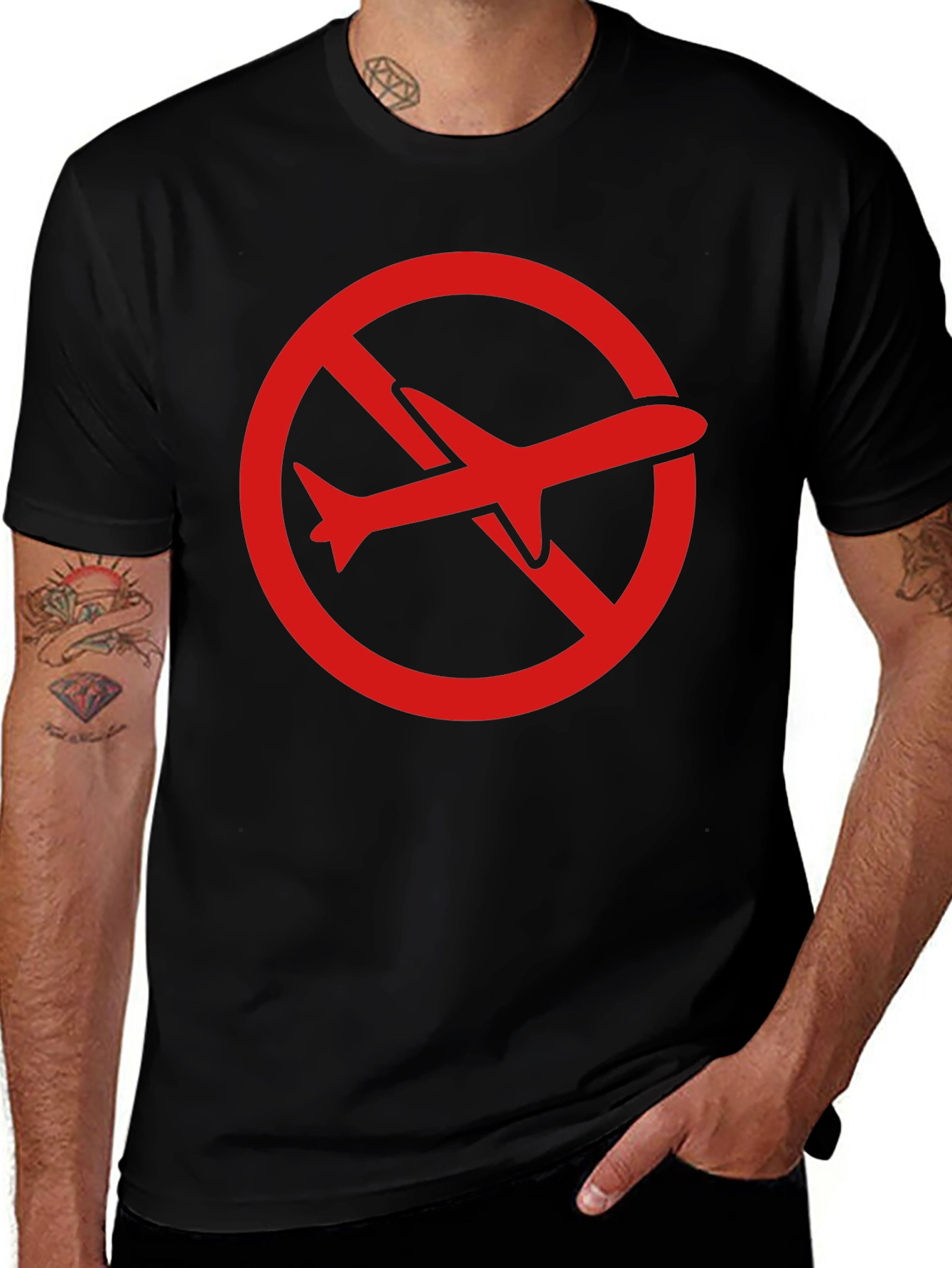 Black No Flights Graphic Tee - Black Cotton T-Shirt main image