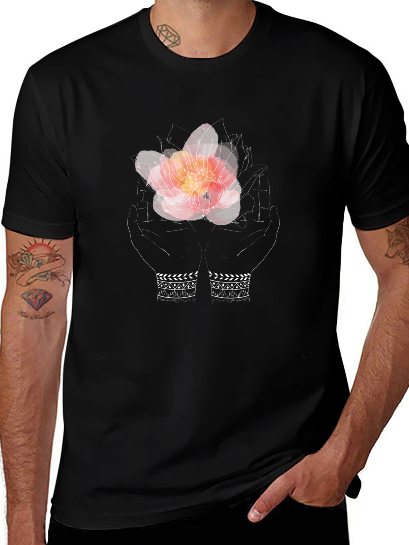 Variant 9 of Floral Hands Graphic Tee - Stylish Unisex T-Shirt