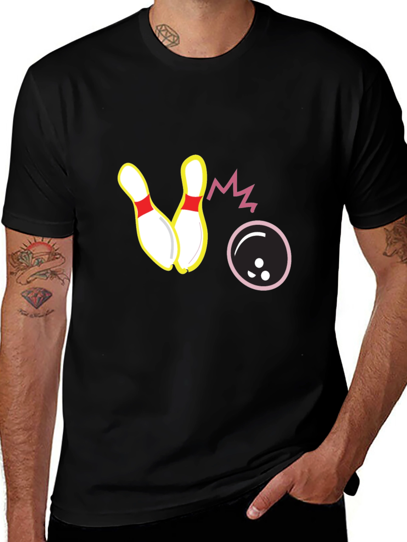 Variant 17 of Bowling Strike Graphic Tee - Black Cotton T-Shirt