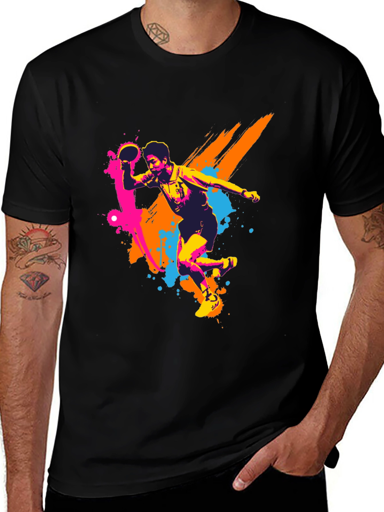 Ping Pong Player Graphic Black T-Shirt