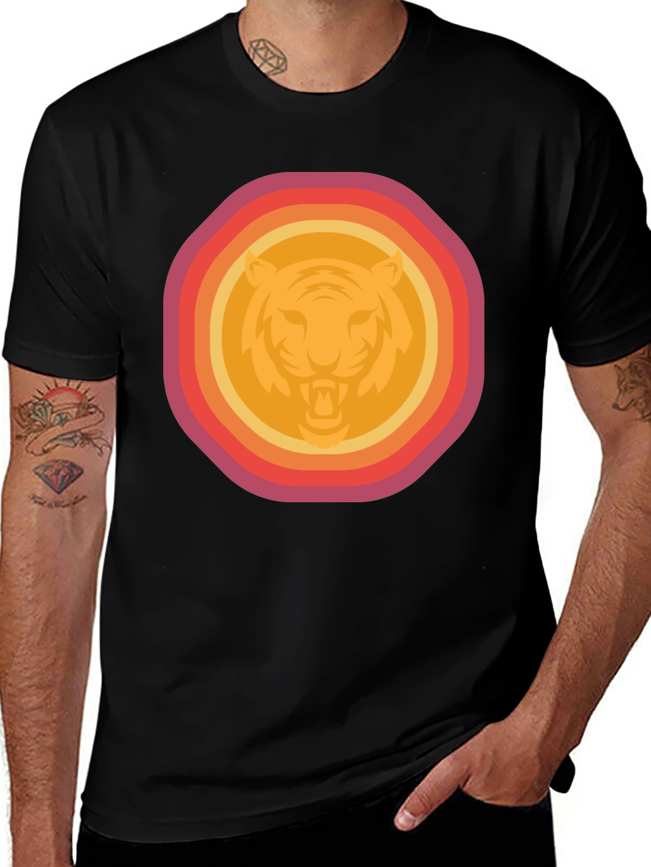 Variant 15 of Retro Tiger Graphic Tee - Men's Black T-Shirt