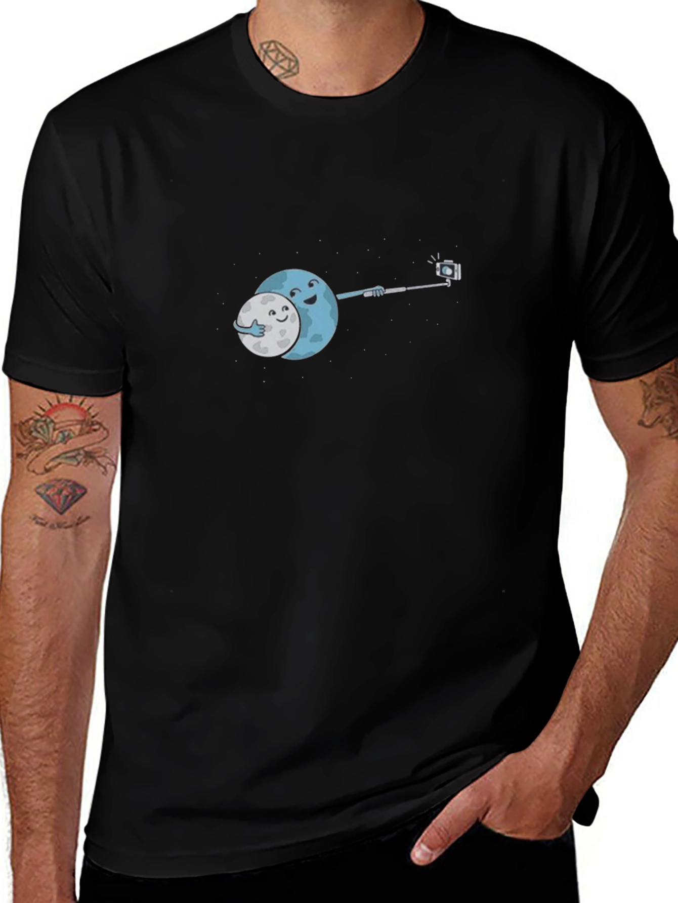 Variant 12 of Moon Selfie Graphic Tee - Black Cotton Blend