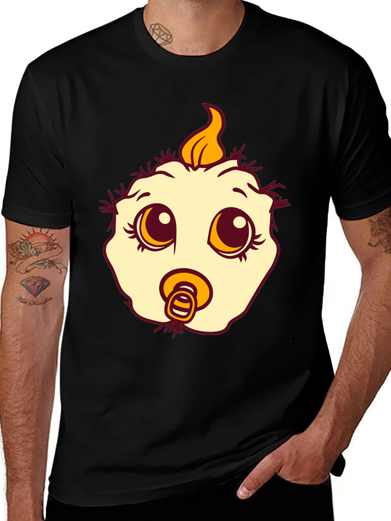 Variant 21 of Cute Cartoon Baby Face Graphic Tee - Unisex Black T-Shirt