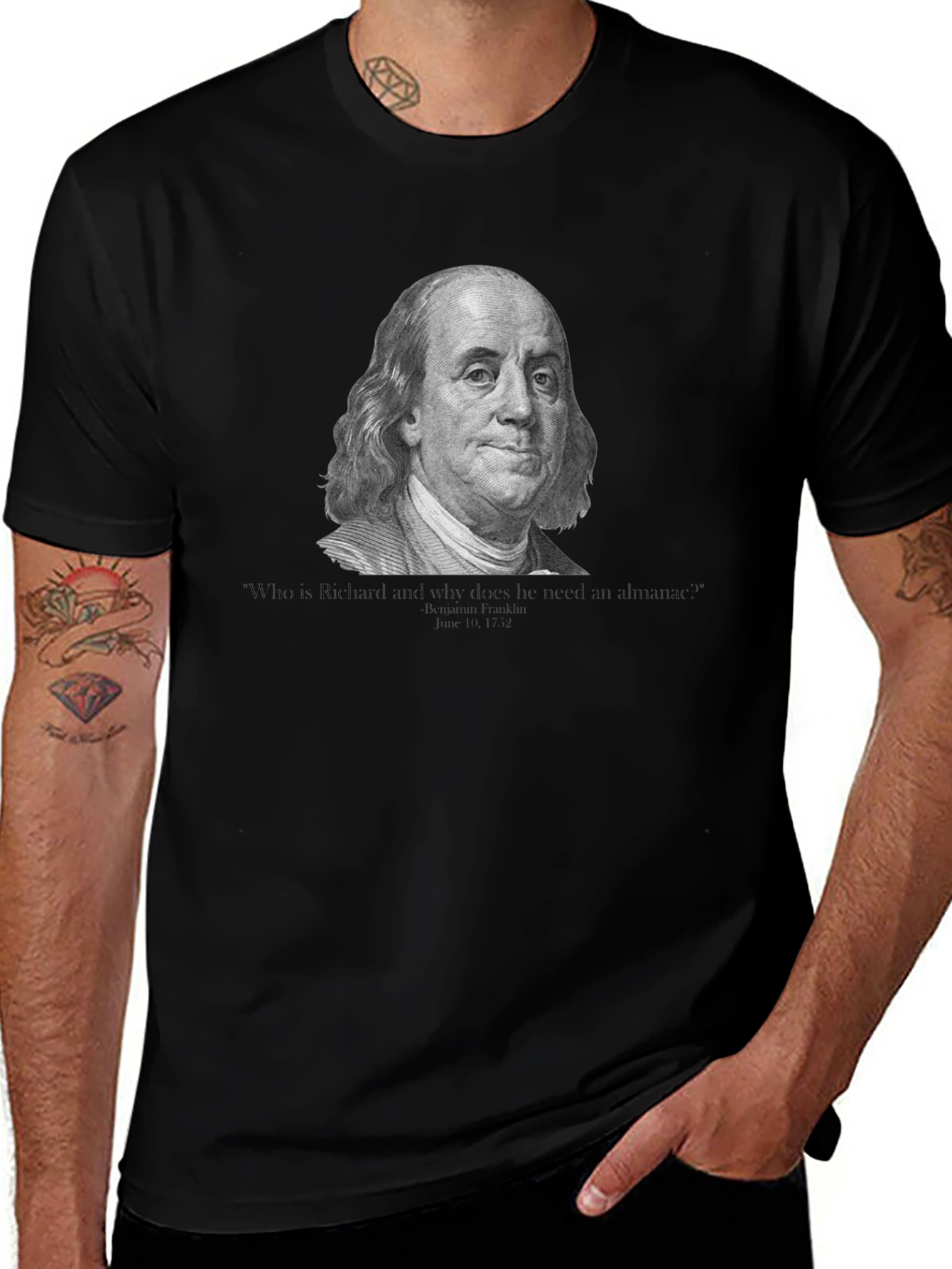 Variant 13 of Benjamin Franklin Quote Graphic Tee - Black