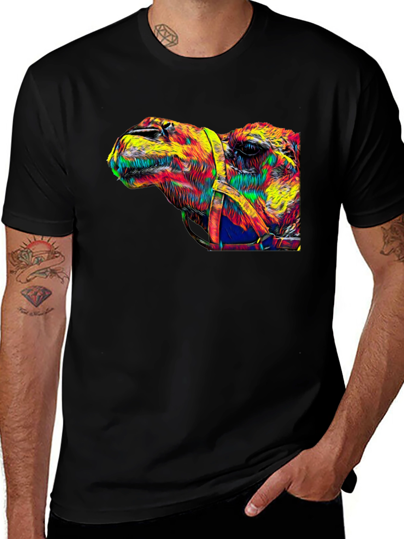 Variant 22 of Colorful Camel Graphic Print Black T-Shirt