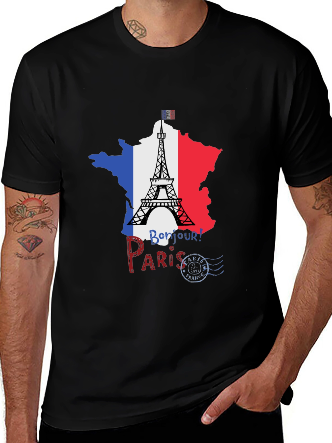 Paris France Eiffel Tower Black T-Shirt