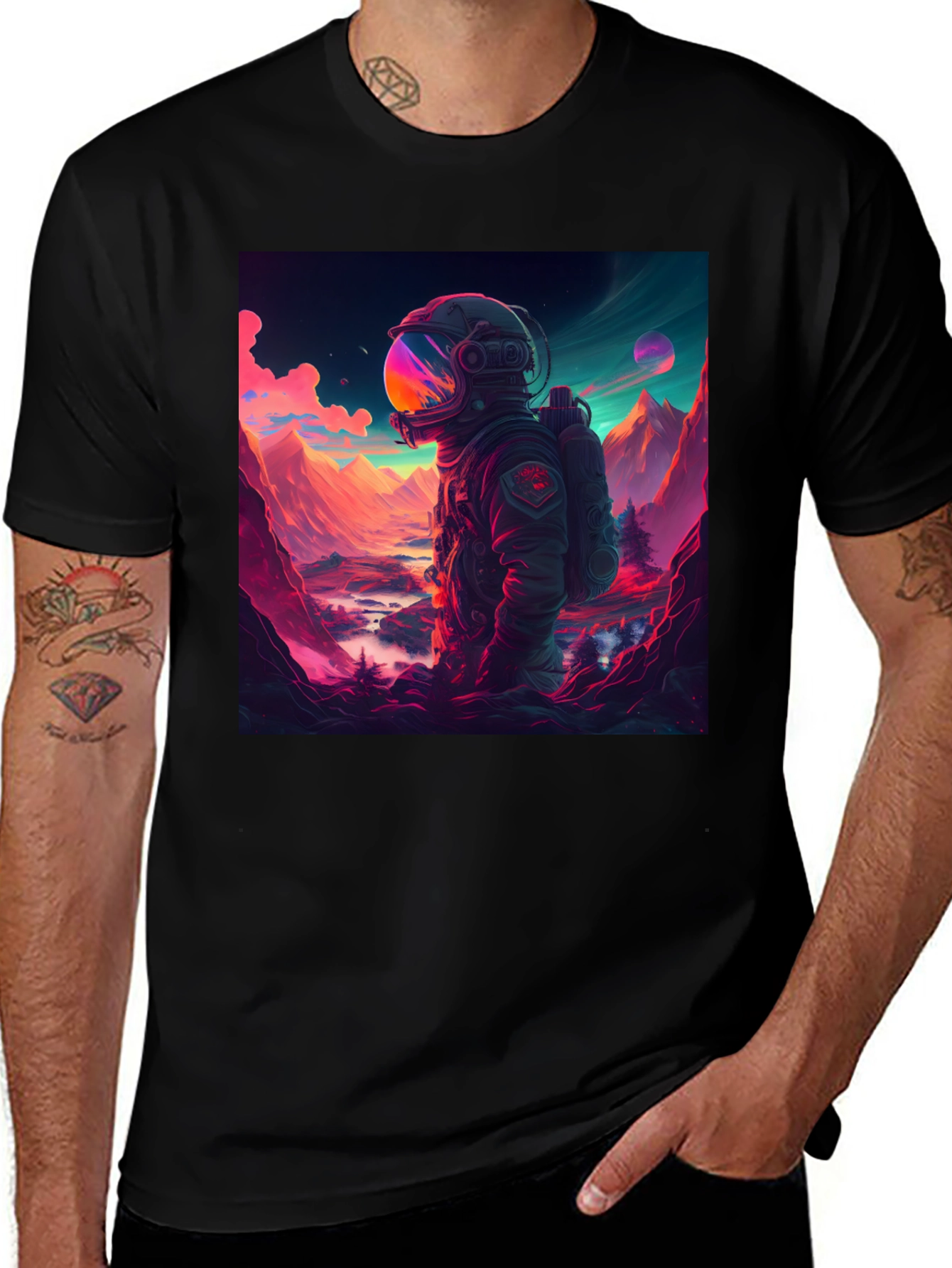 Variant 27 of Astronaut Landscape Graphic Tee - Black