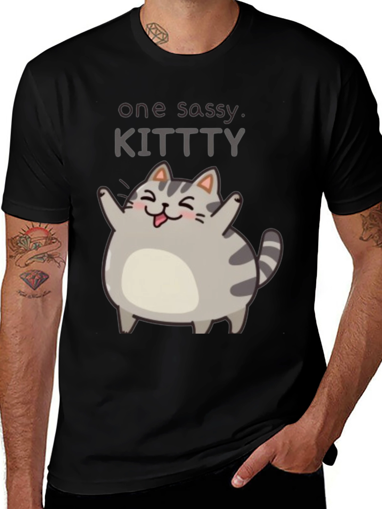 Variant 25 of Sassy Kitty Black T-Shirt - Unisex Cute Cat Tee