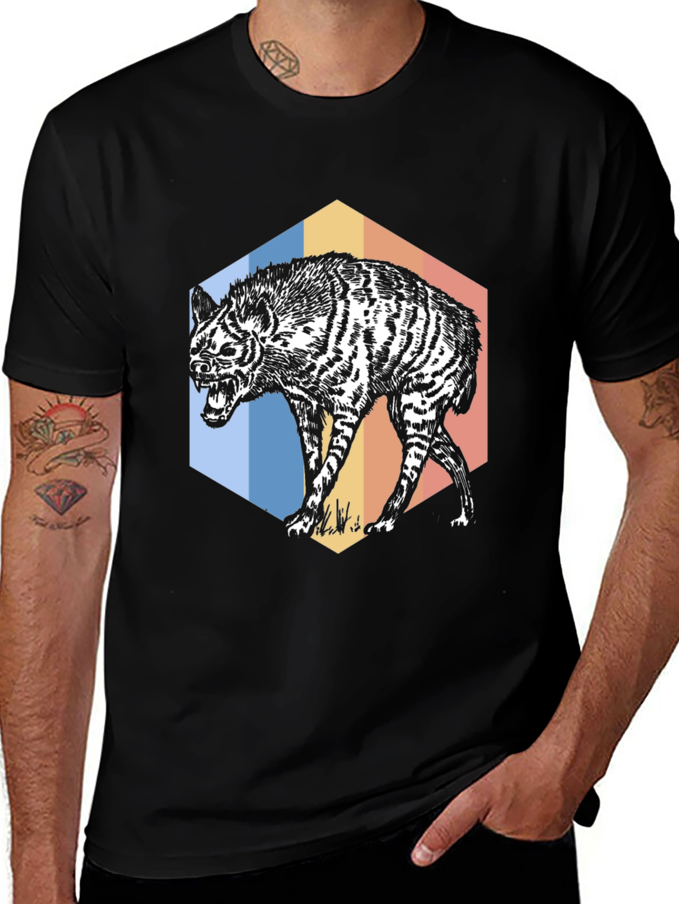 Black Hyena Hex T-Shirt - Retro Animal Graphic Tee main image