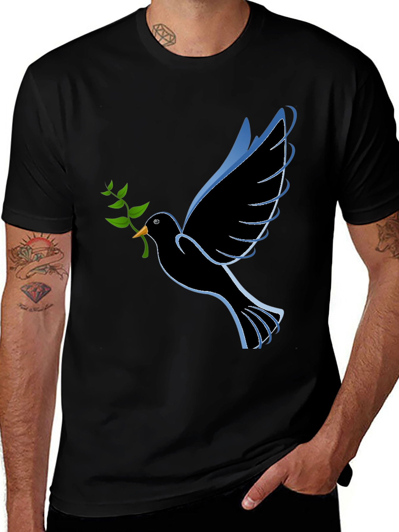Variant 21 of Peace Dove Graphic Tee - Black Cotton T-Shirt