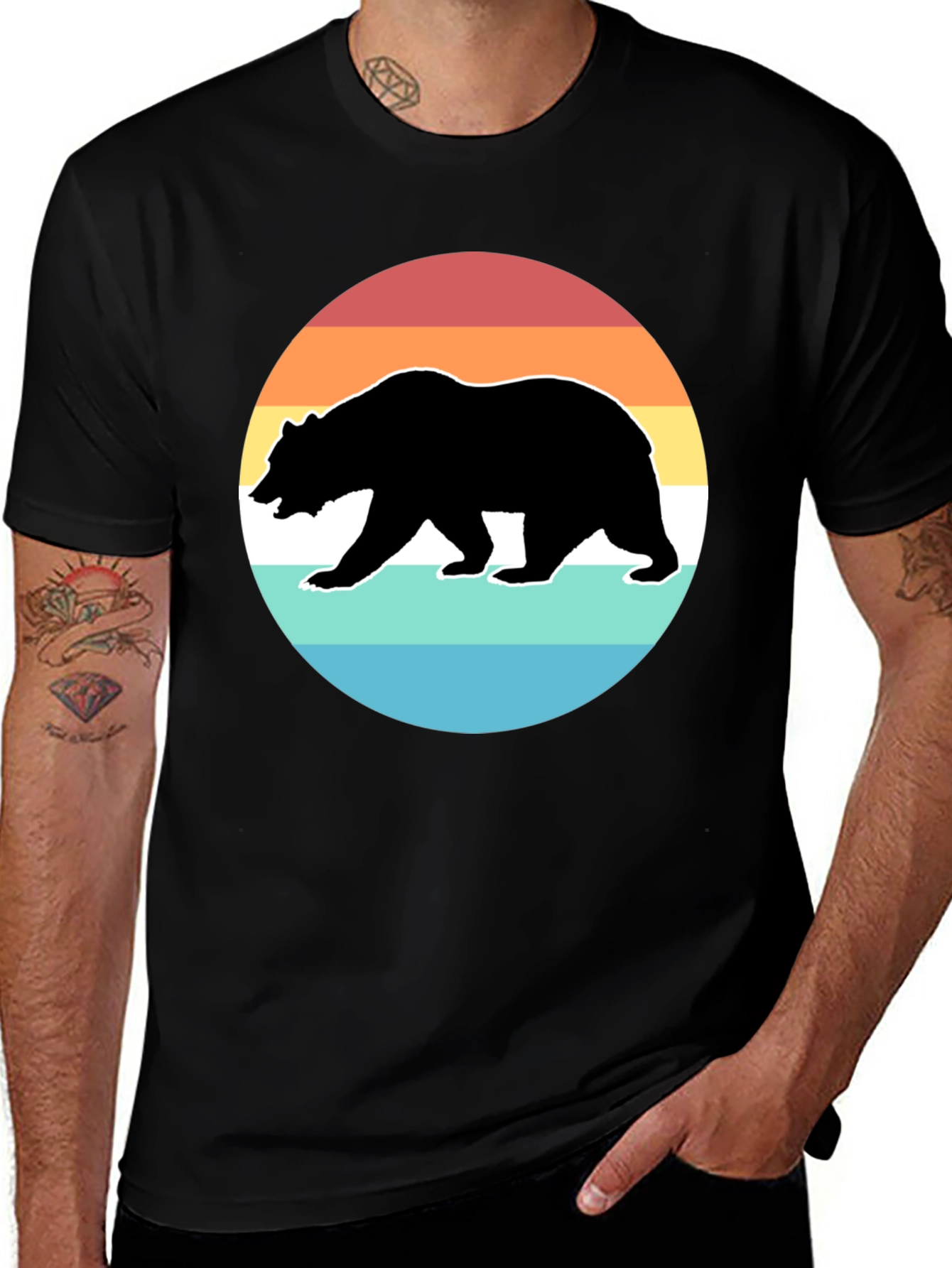 Variant 23 of Retro Bear Sunset Graphic T-Shirt - Black