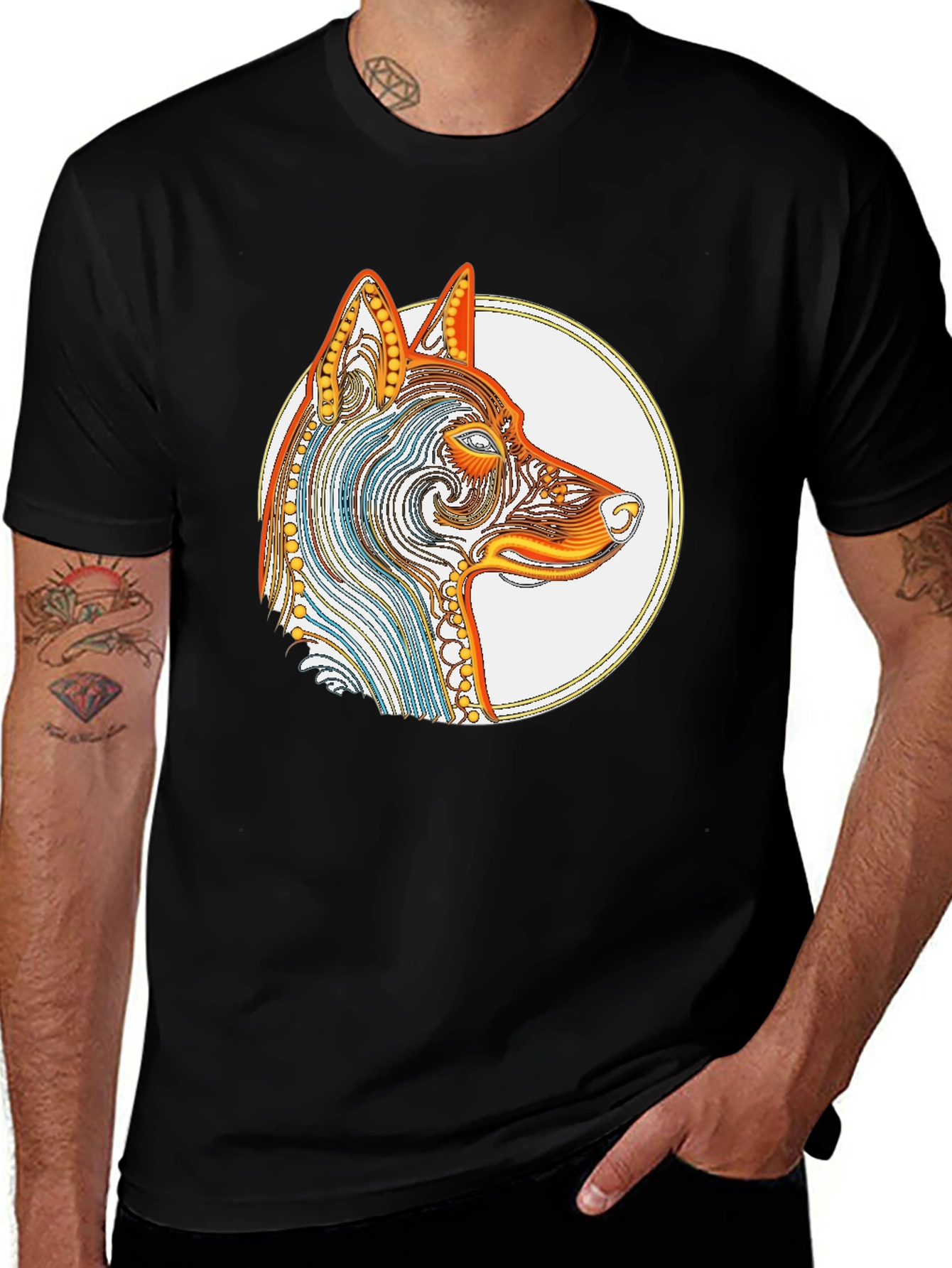 Variant 9 of Artistic Wolf Graphic Black T-Shirt