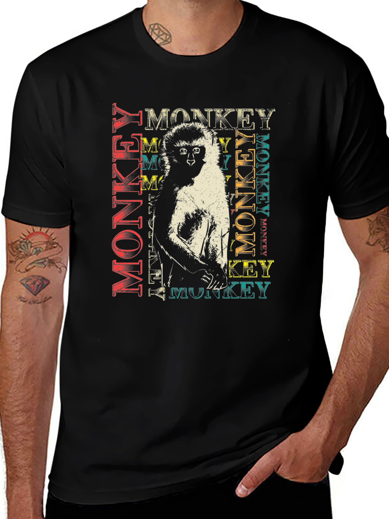 Variant 8 of Monkey Graphic Print Black T-Shirt