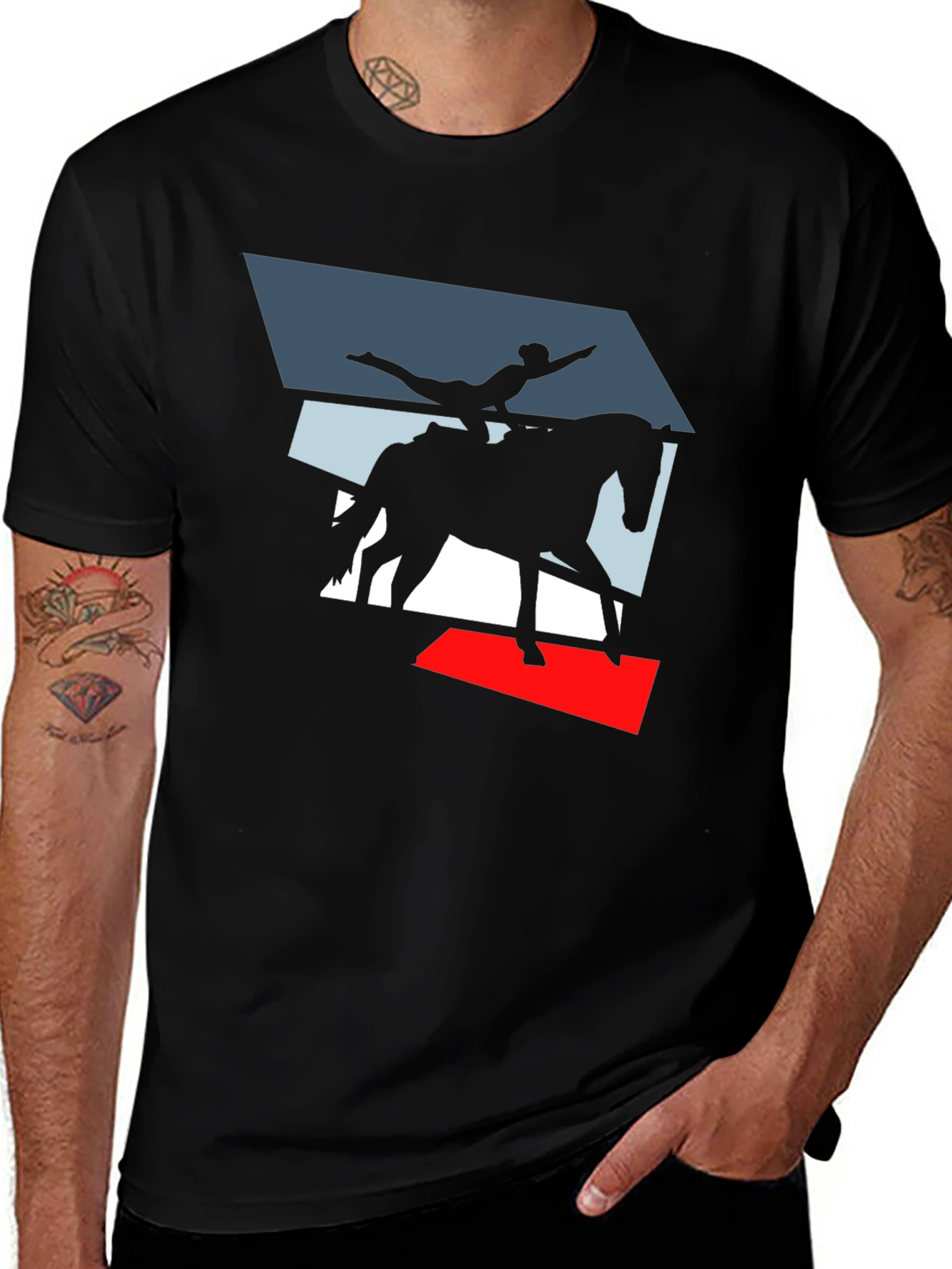 Variant 28 of Vaulting Horse Graphic Tee - Black Cotton Blend