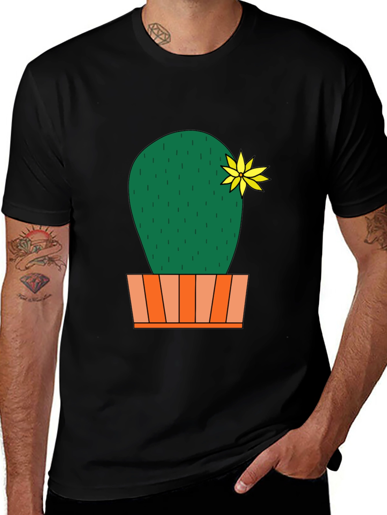 Variant 21 of Cactus Flower Graphic Print Men's Black T-Shirt