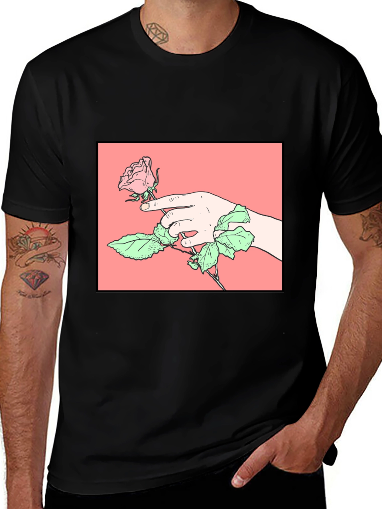 Variant 19 of Rose Hand Graphic Tee - Stylish Black Cotton T-Shirt