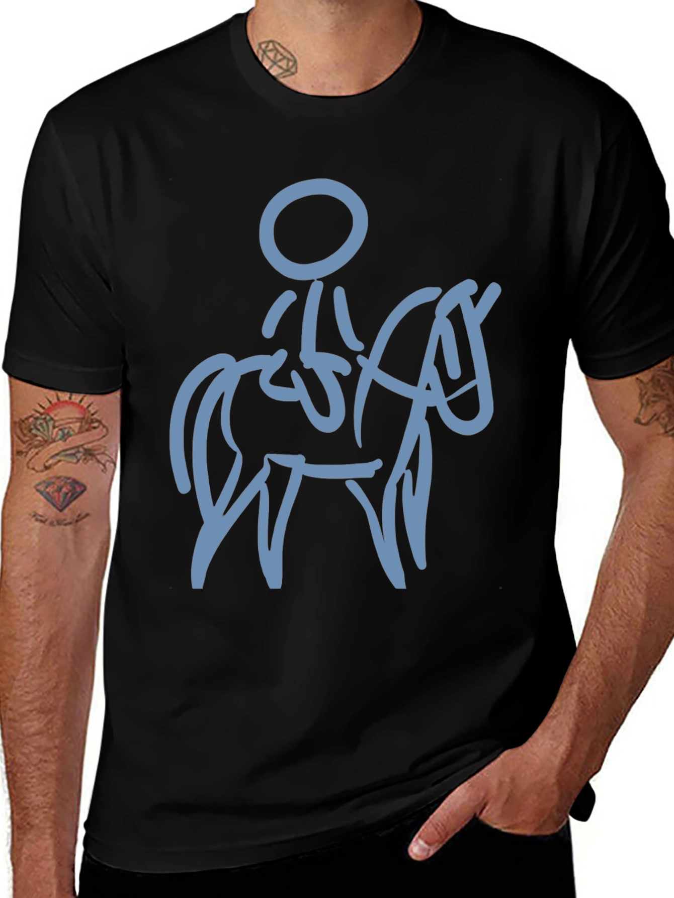 Variant 18 of Black T-Shirt with Horse Rider Design