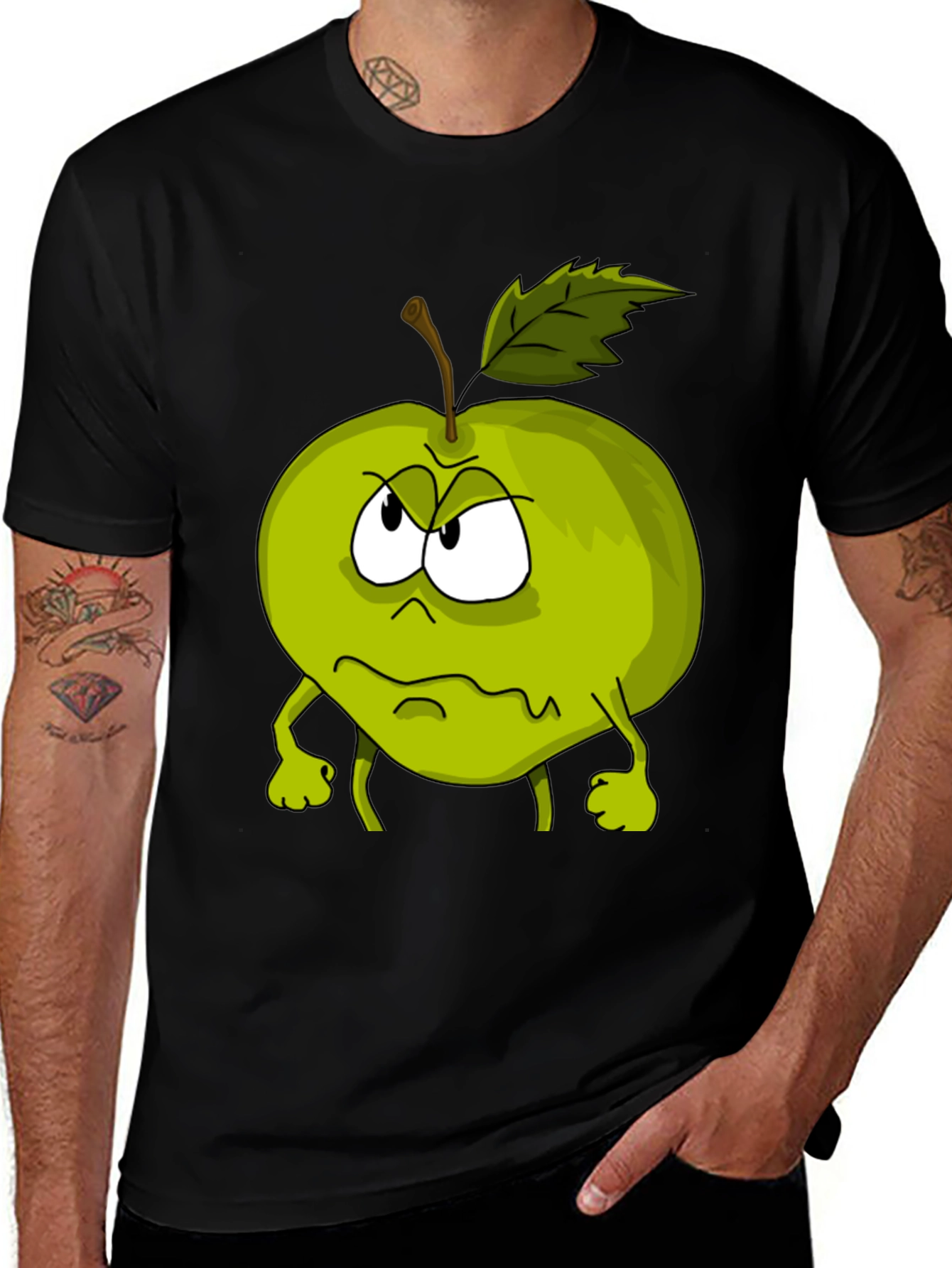Grumpy Green Apple Cartoon Graphic Tee - Unisex