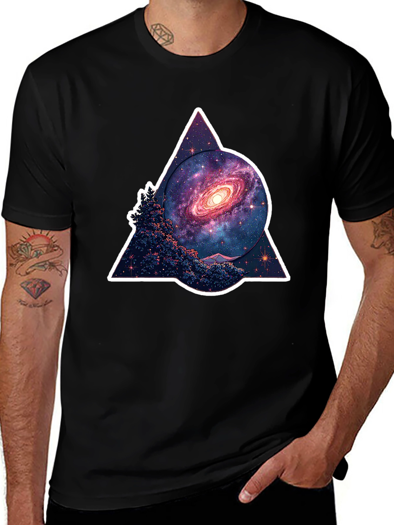 Variant 15 of Galaxy Triangle Graphic Tee - Men's Black T-Shirt