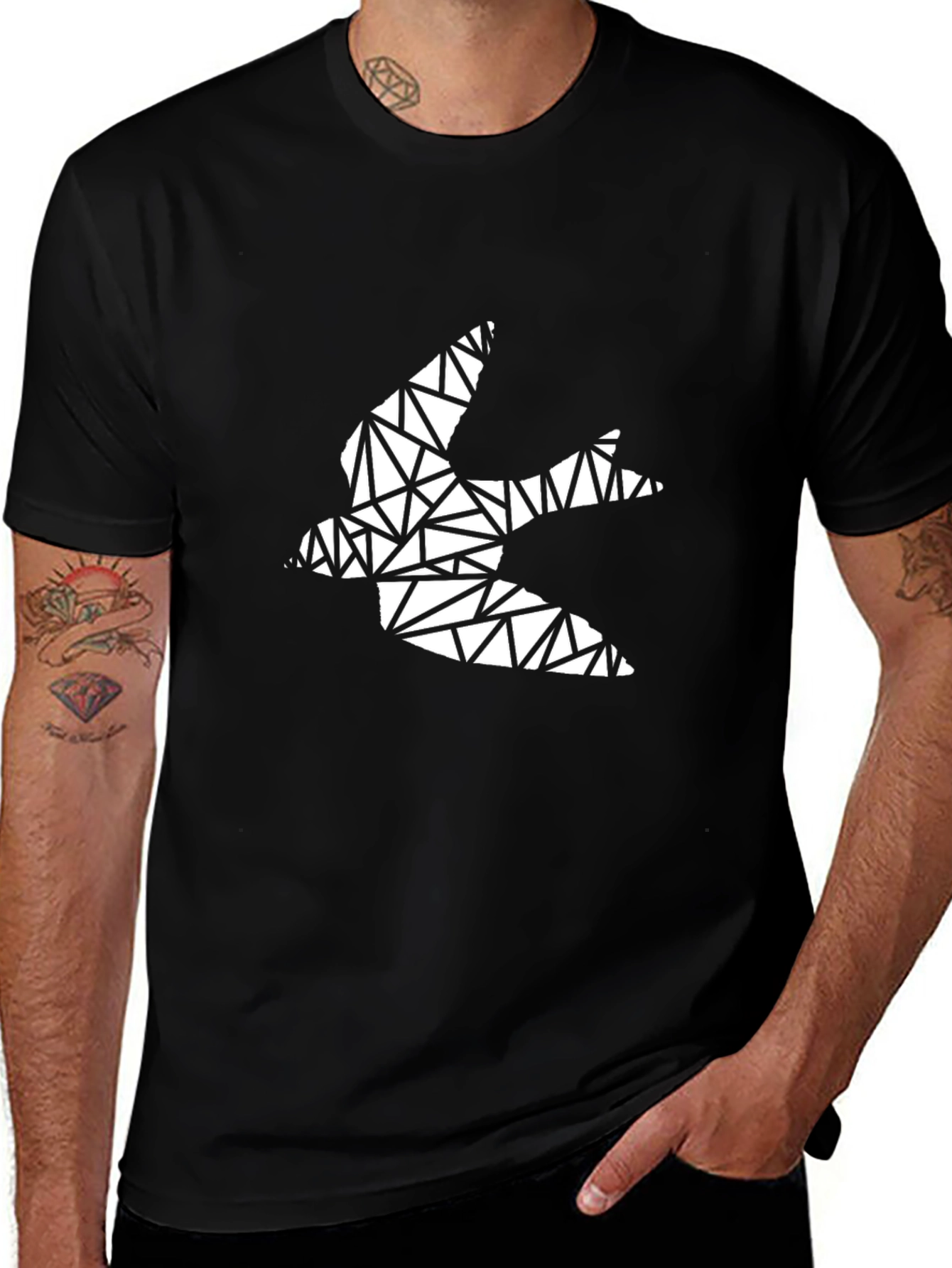 Variant 21 of Geometric Bird Graphic Tee - Stylish Black T-Shirt