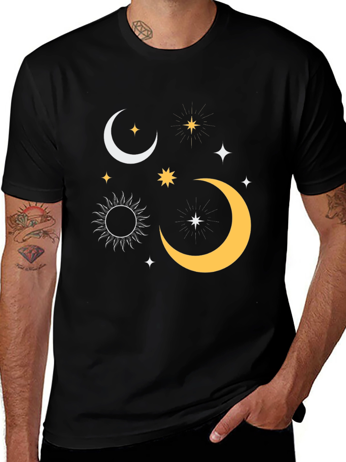 Variant 6 of Celestial Graphic Tee - Sun, Moon & Stars Black Shirt