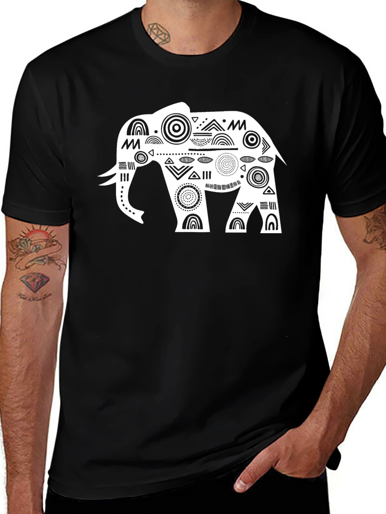 Variant 8 of Black T-Shirt with White Elephant Graphic