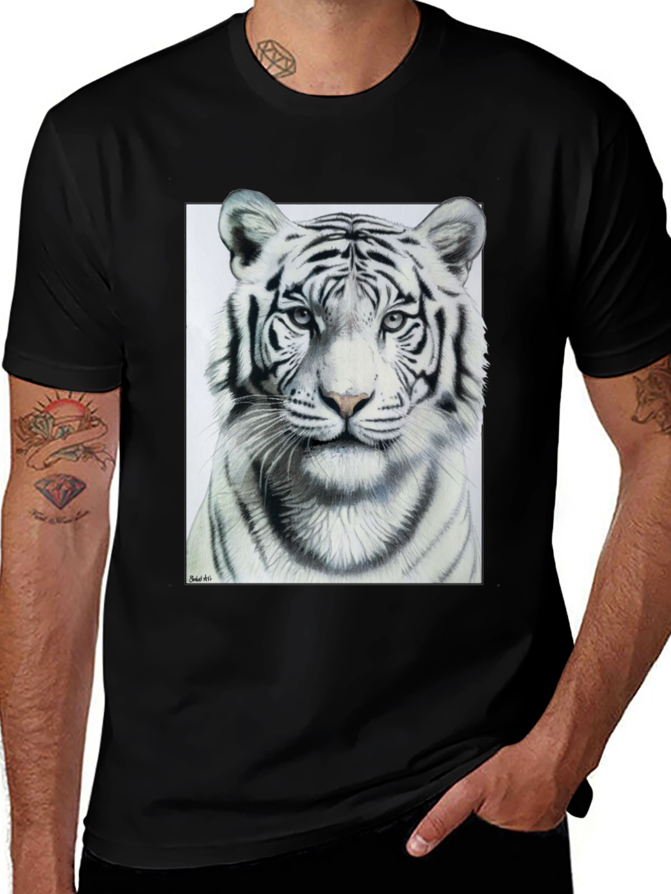 Variant 24 of White Tiger Graphic Tee - Men's Black T-Shirt