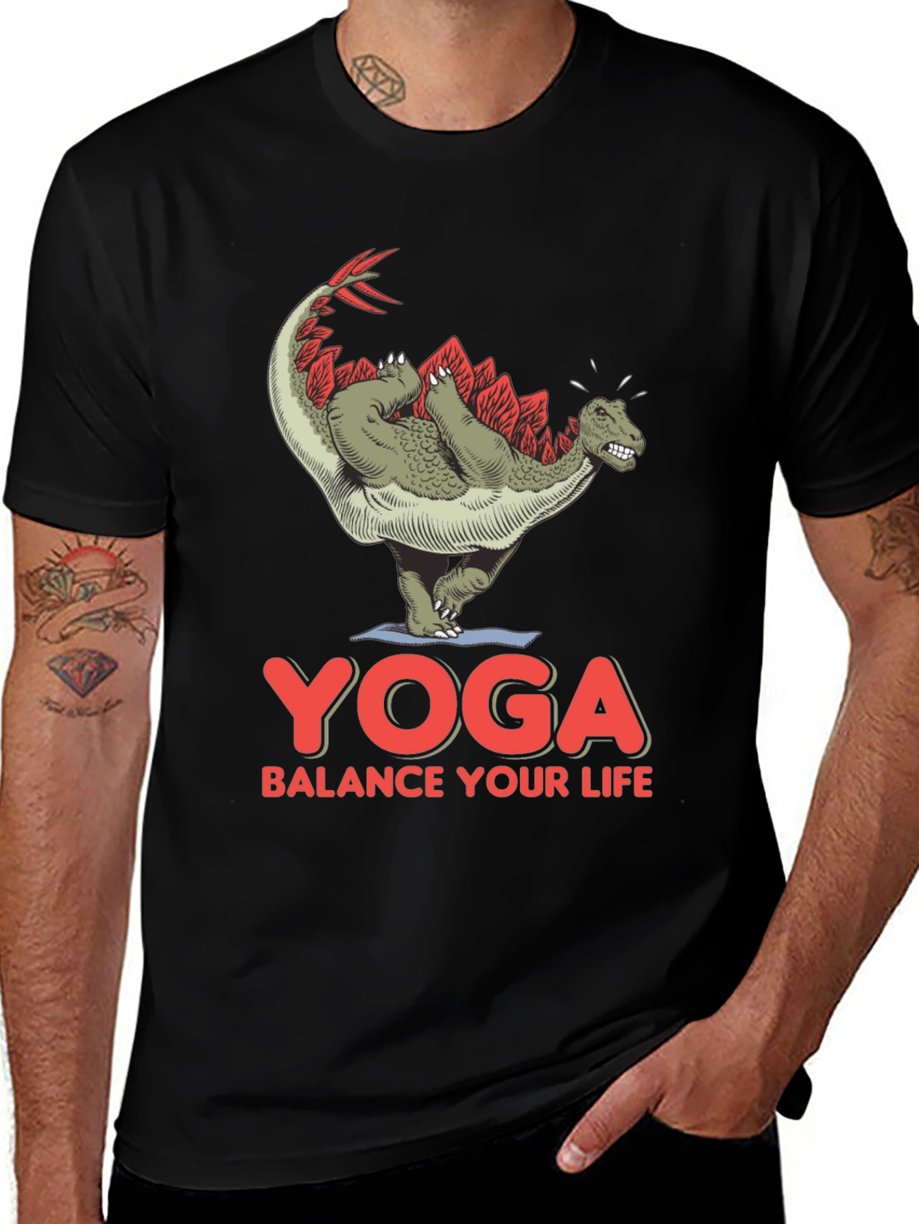 Variant 23 of Yoga Dinosaur T-Shirt: Balance Your Life Tee