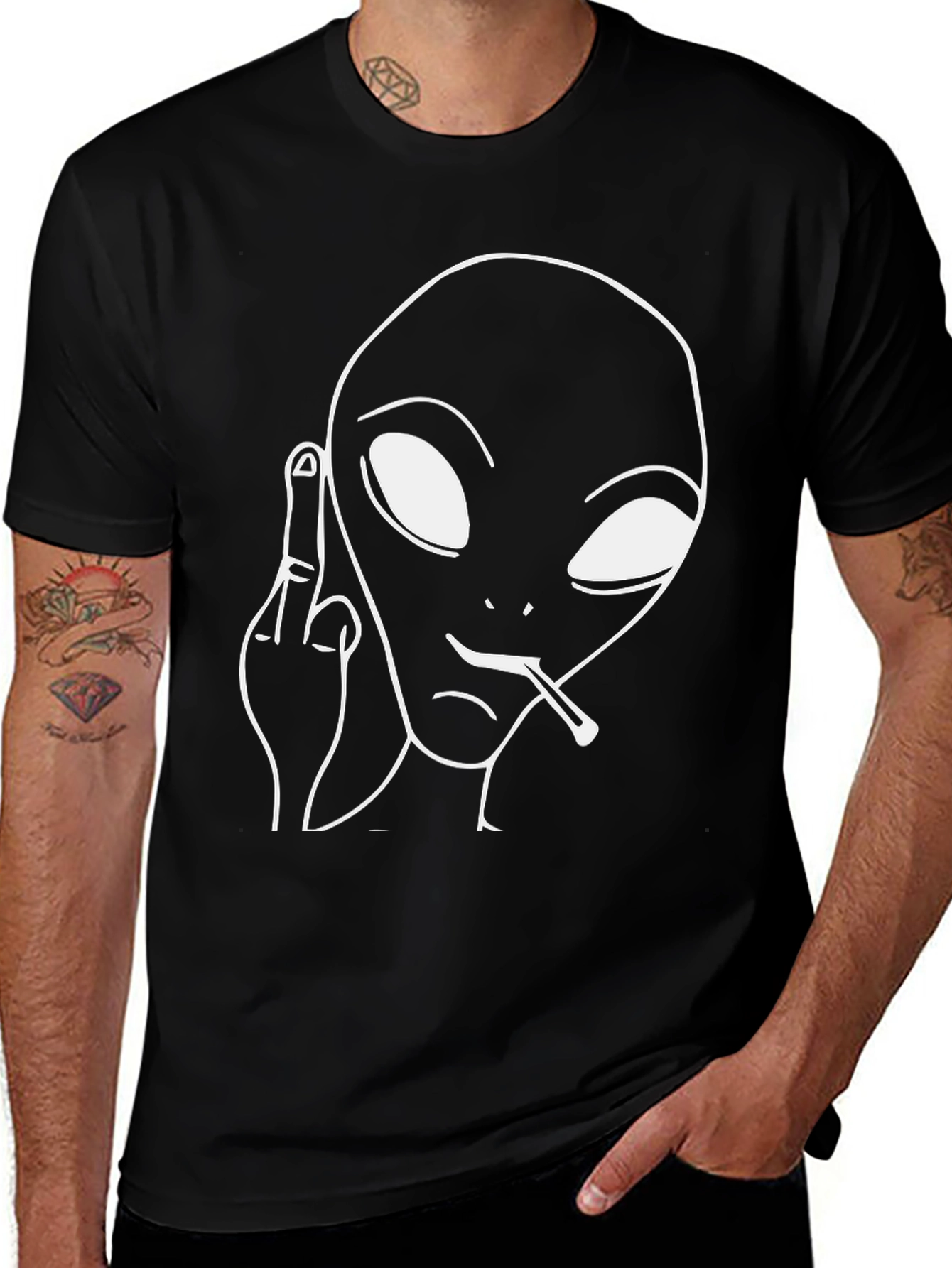Variant 6 of Alien Middle Finger Graphic Tee - Black