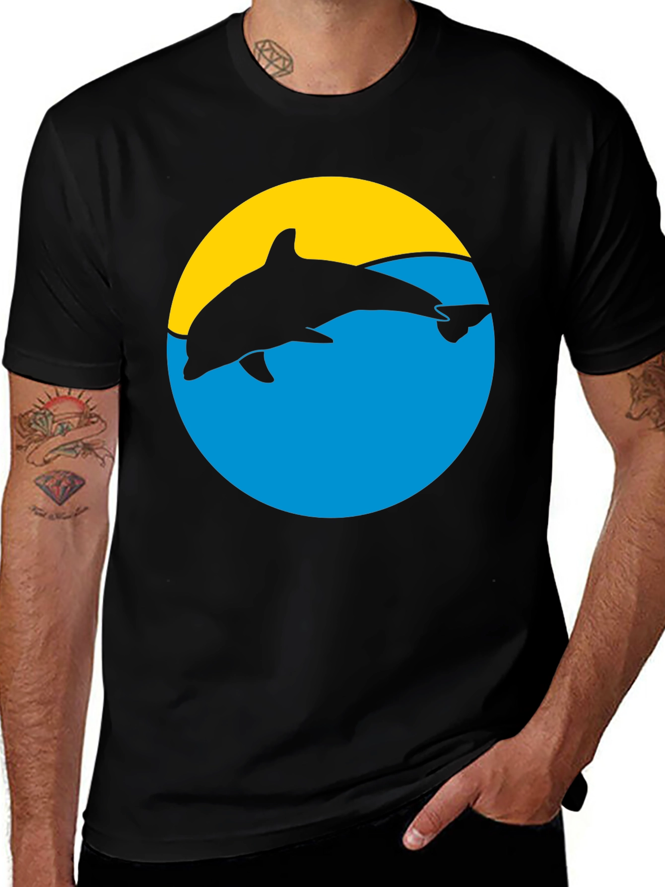 Variant 11 of Dolphin Silhouette Graphic Tee - Black