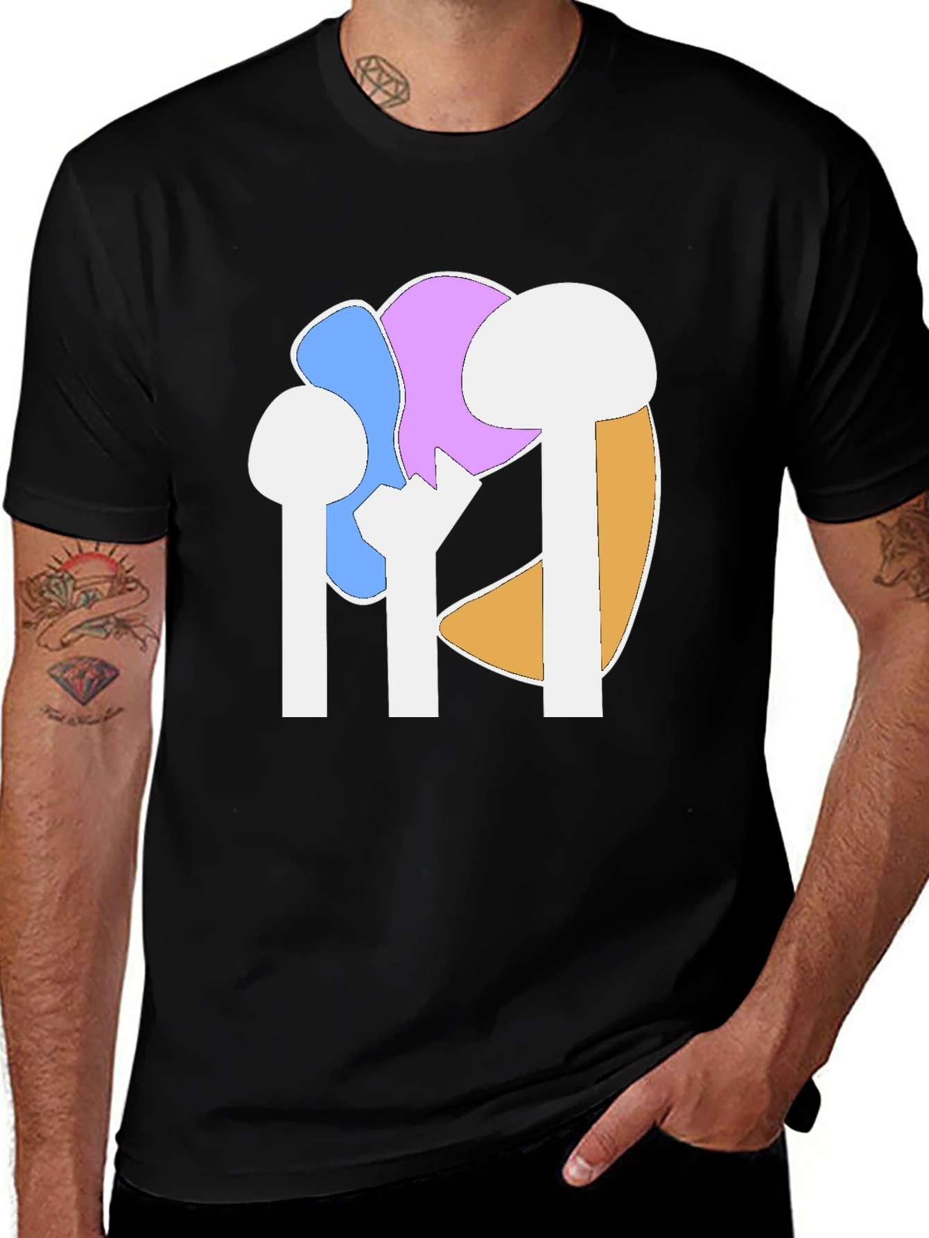 Variant 11 of Abstract Mushroom Graphic Tee - Black Cotton Casual Shirt