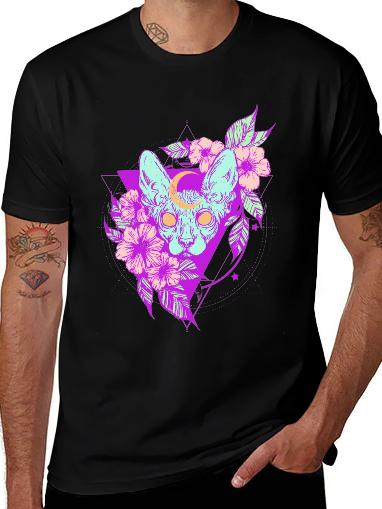 Variant 25 of Mystic Cat T-Shirt - Gothic Floral Design