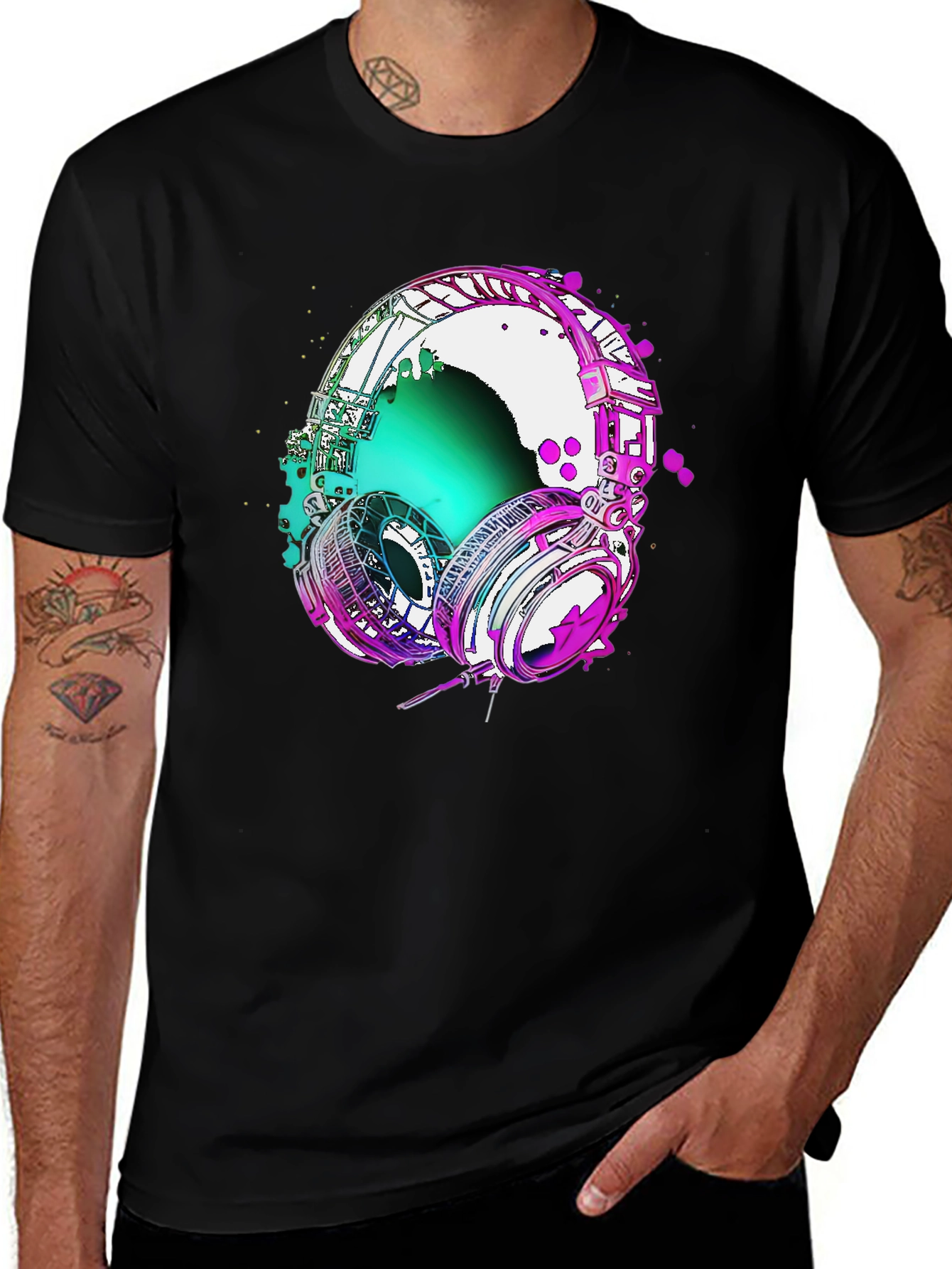 Black Vivid Headphones Graphic Tee - Music Lover's T-Shirt main image