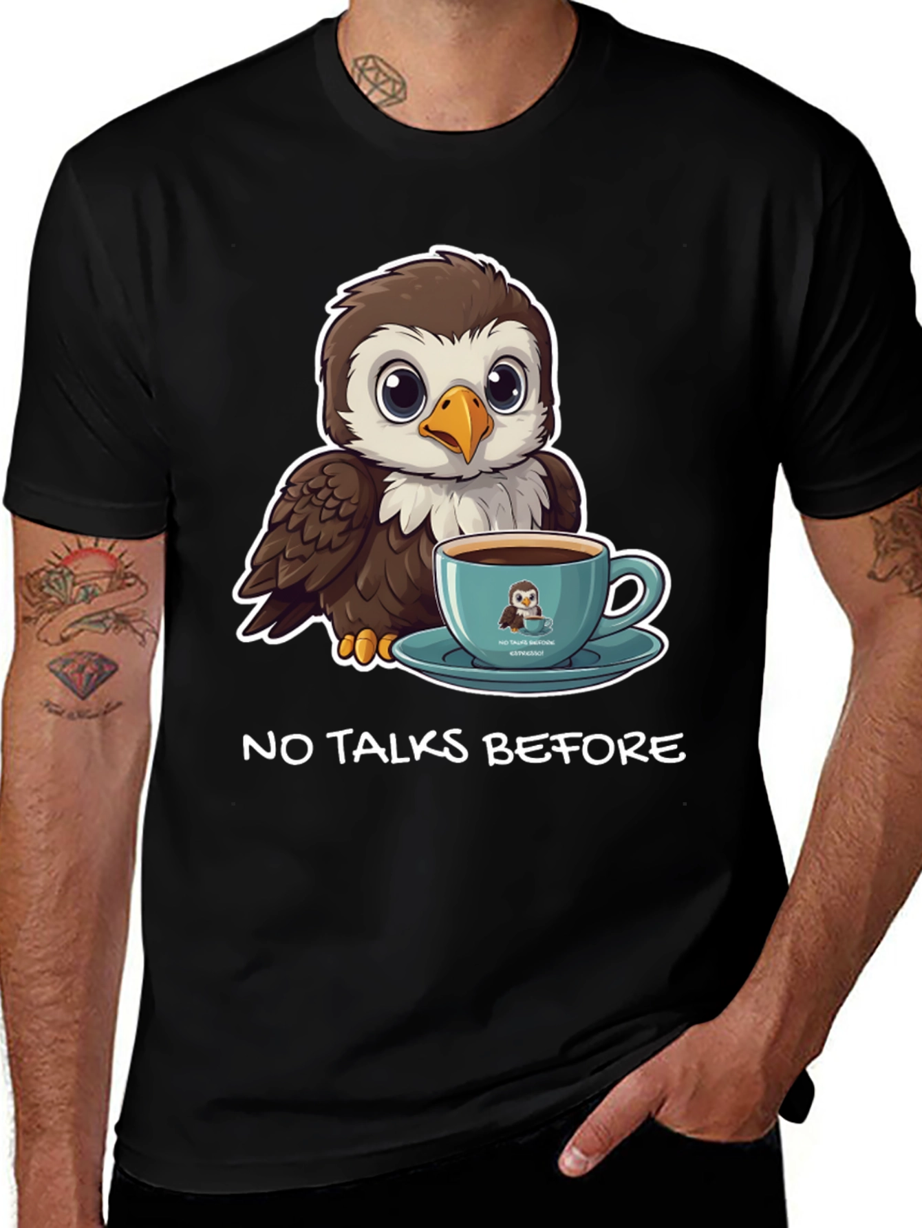 Variant 12 of Cute Owl Coffee T-Shirt - No Talks Before