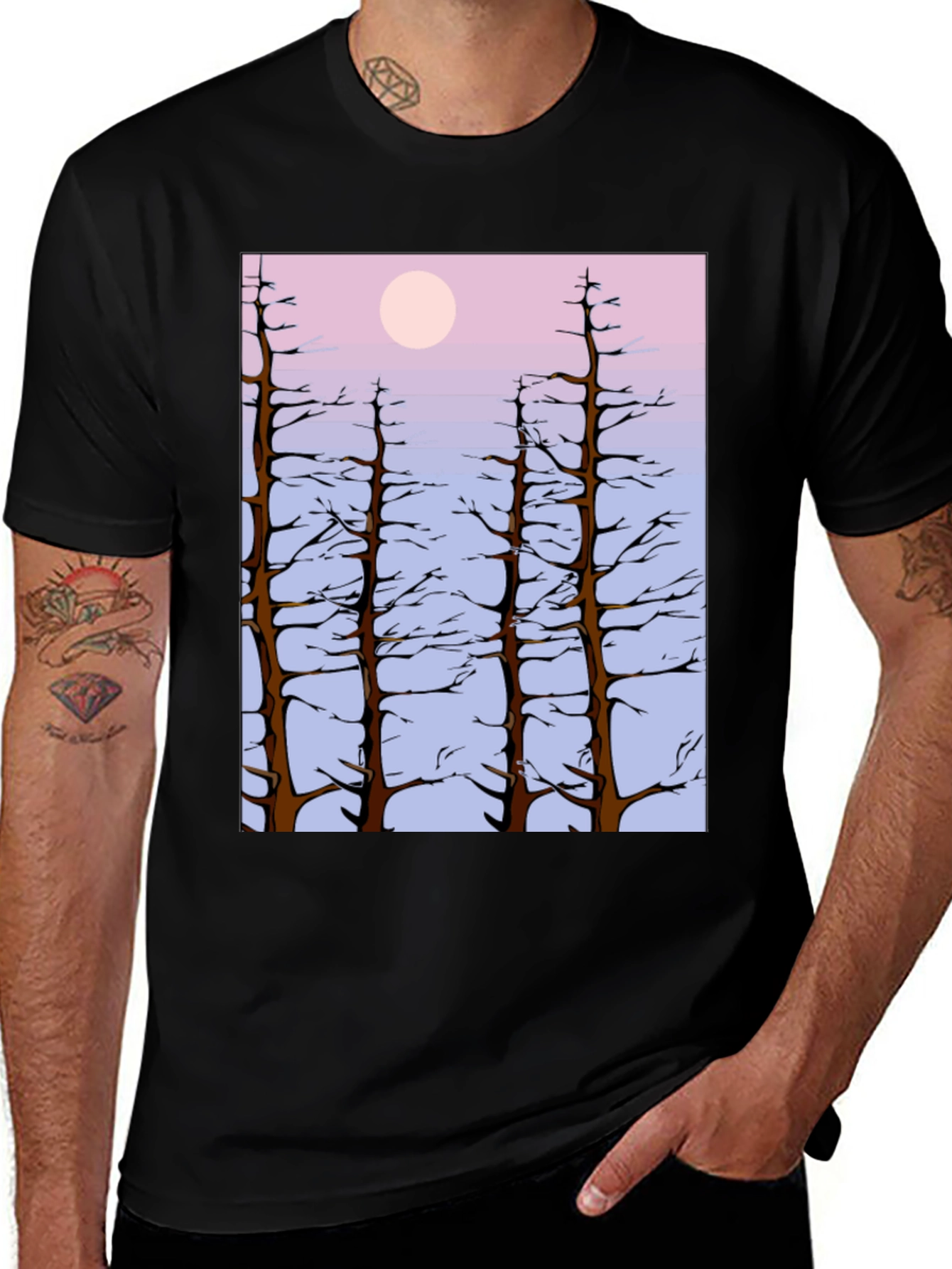 Variant 24 of Nature Scene Tee: Trees & Moon T-Shirt