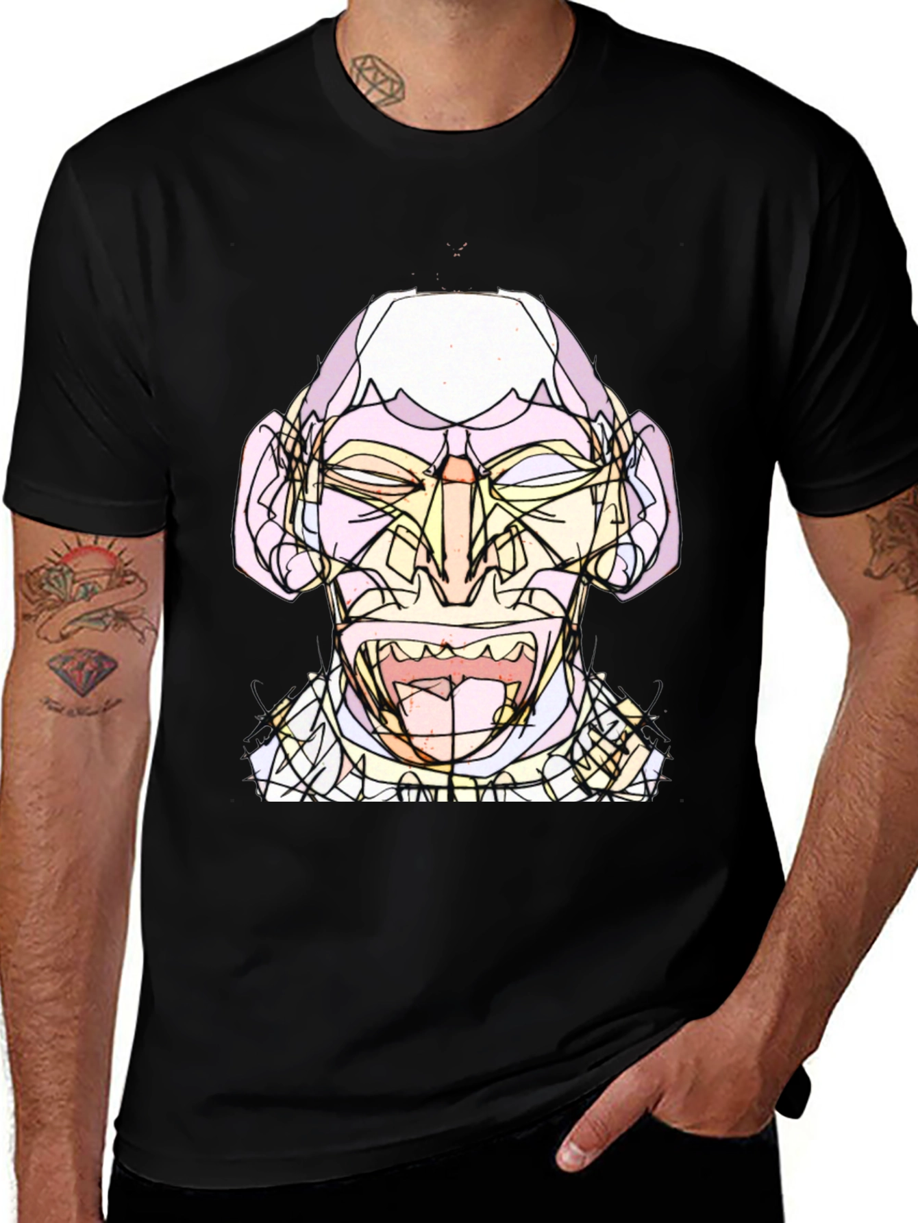 Variant 28 of Abstract Line Art Face Black T-Shirt