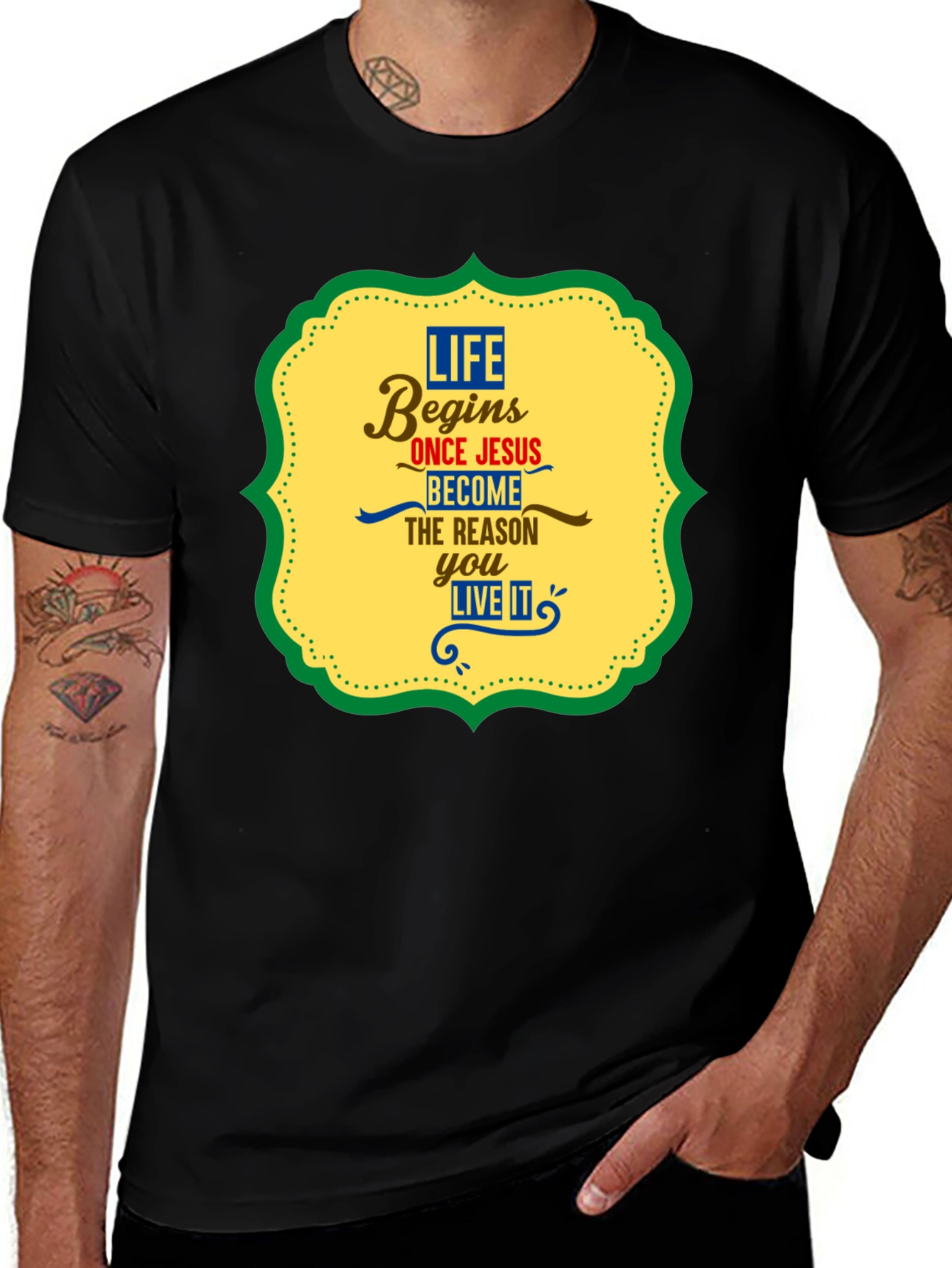 Variant 22 of Life Begins With Jesus Graphic Tee - Black