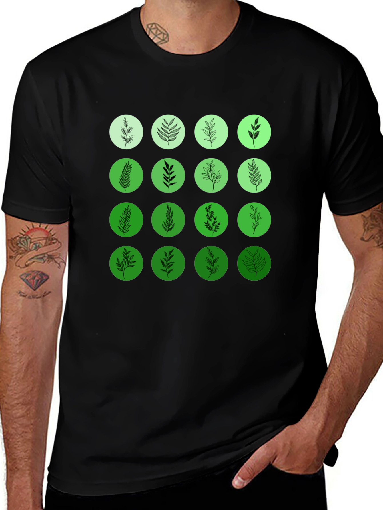 Nature Inspired Green Botanical Print T-Shirt