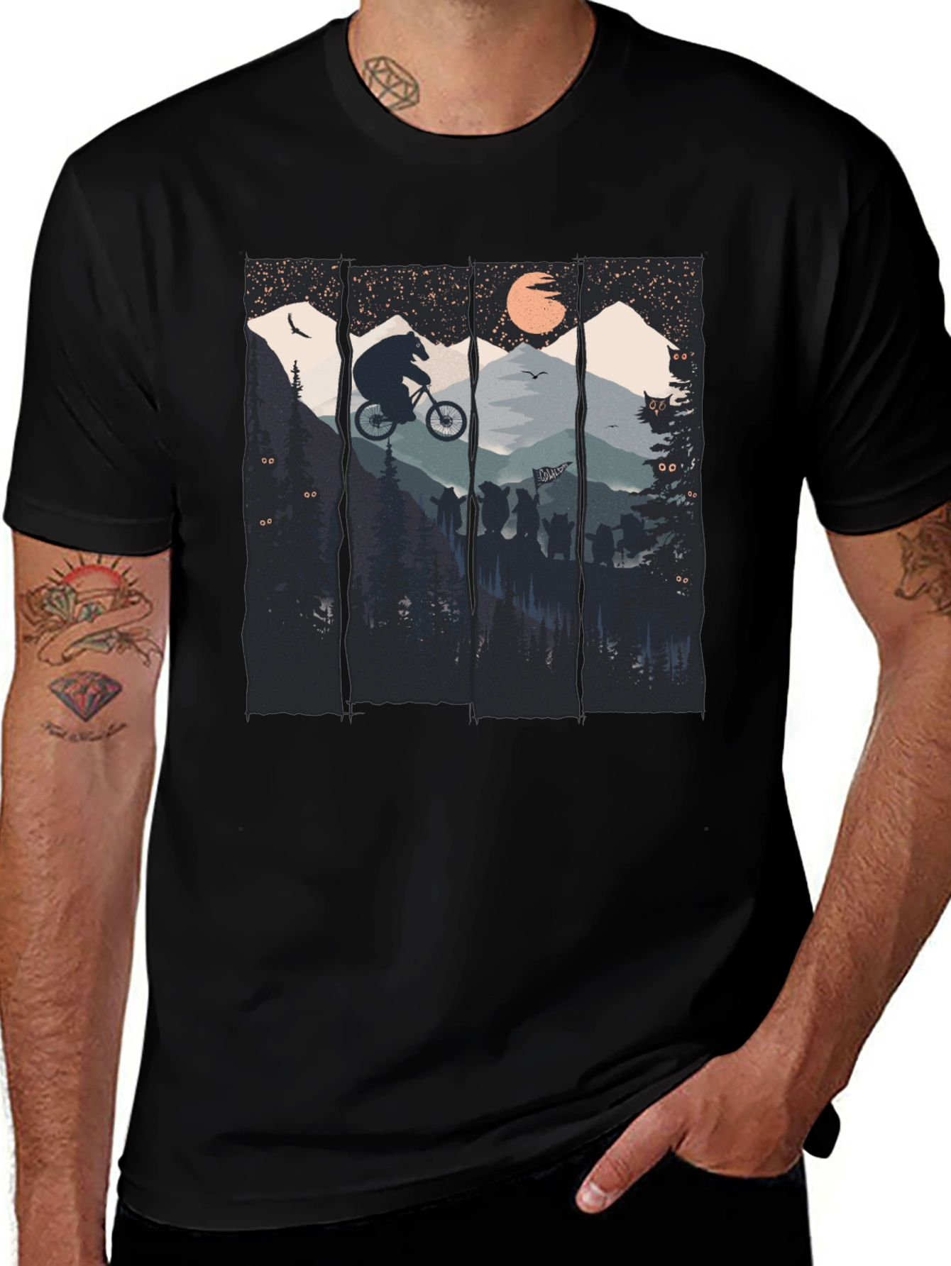 Variant 10 of Bear Mountain Biking Graphic Tee - Black Cotton T-Shirt