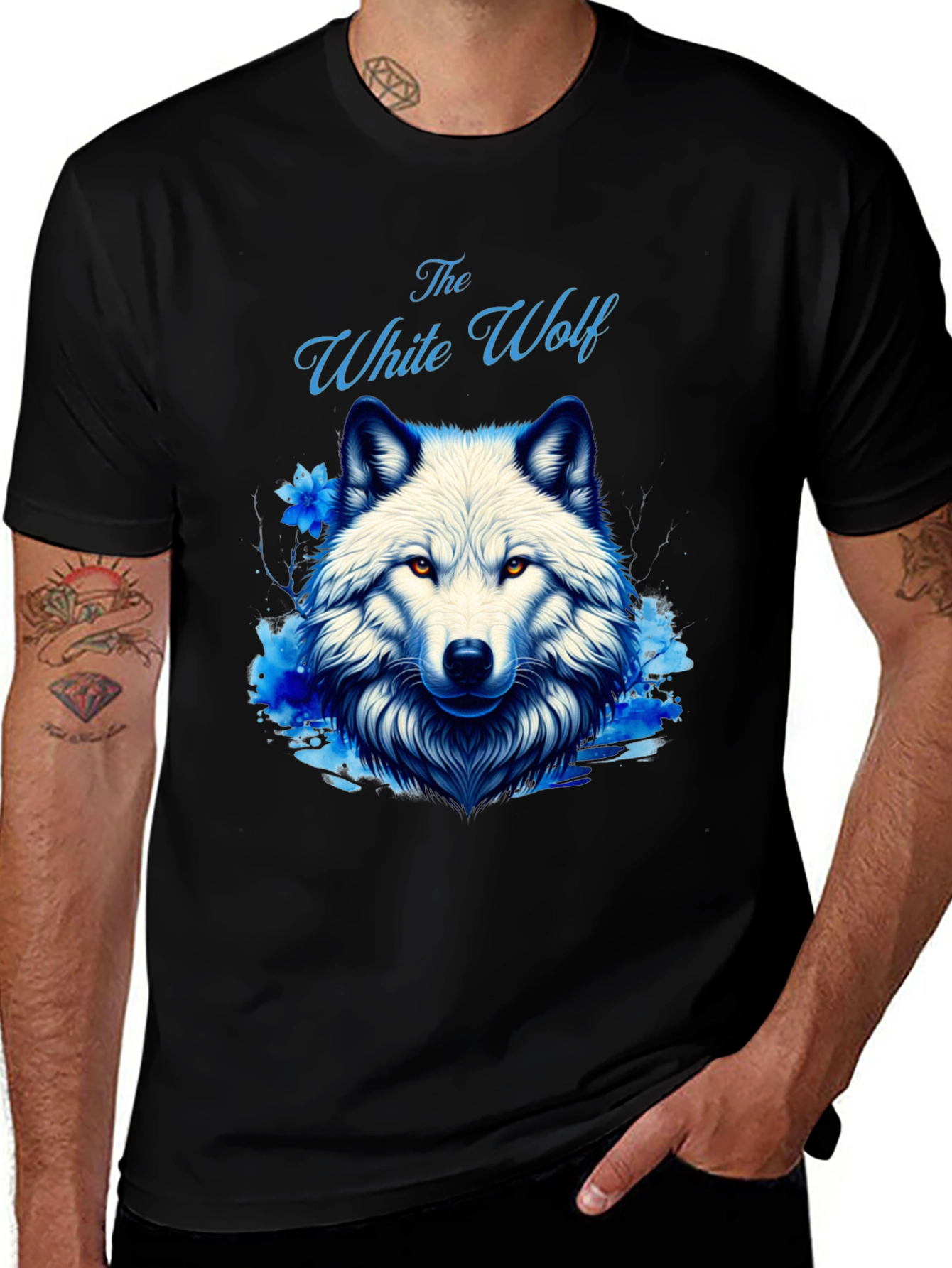 Variant 19 of The White Wolf Graphic Tee - Men's Black T-Shirt