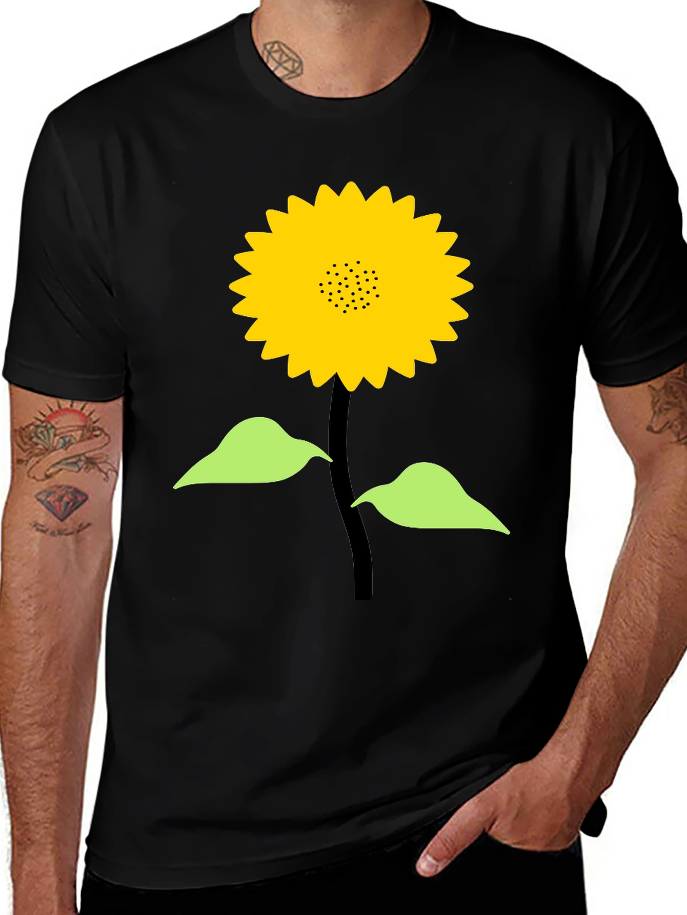 Variant 9 of Sunflower Graphic Tee - Casual Black T-Shirt