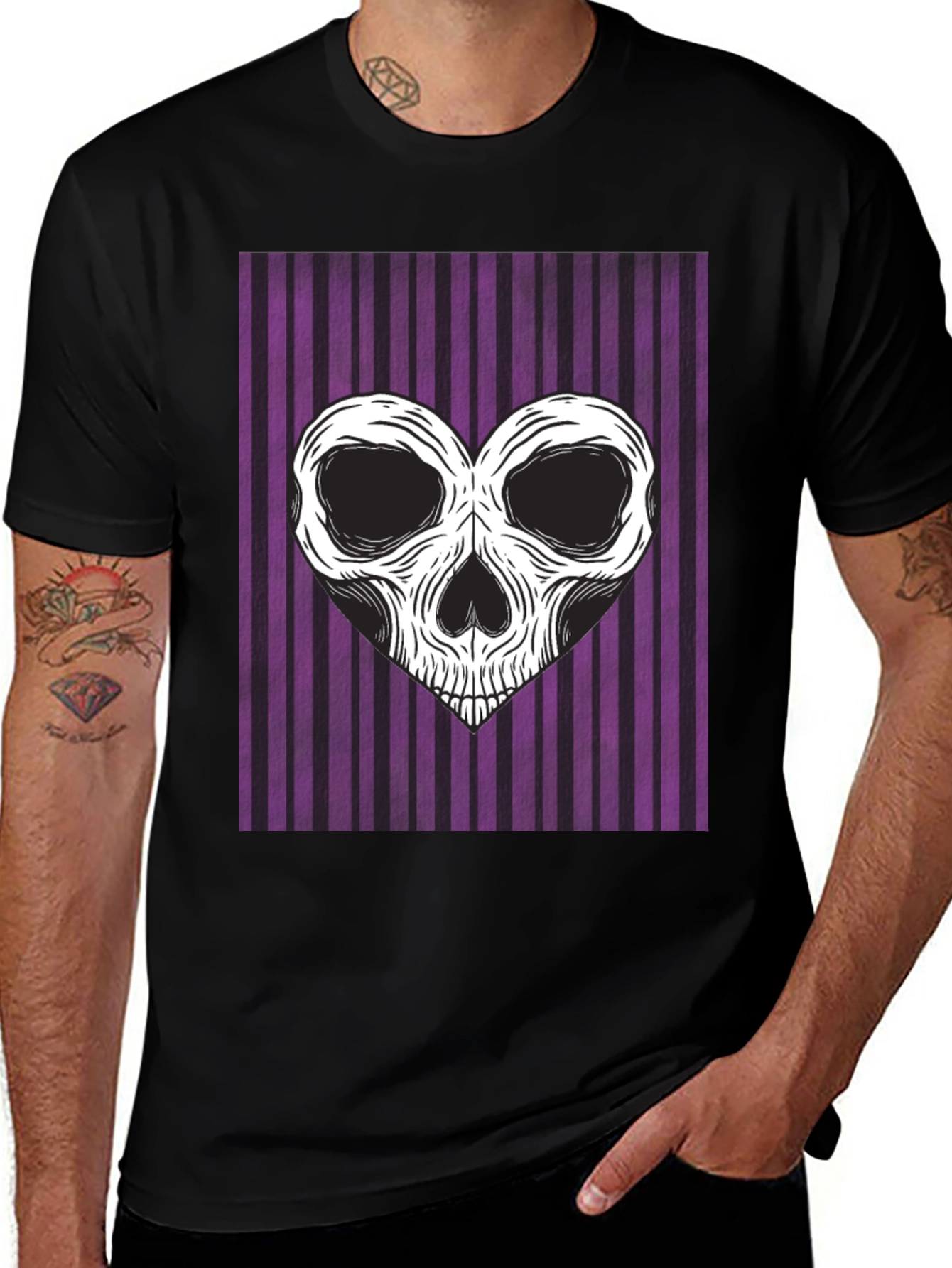 Heart Skull Striped Graphic T-Shirt