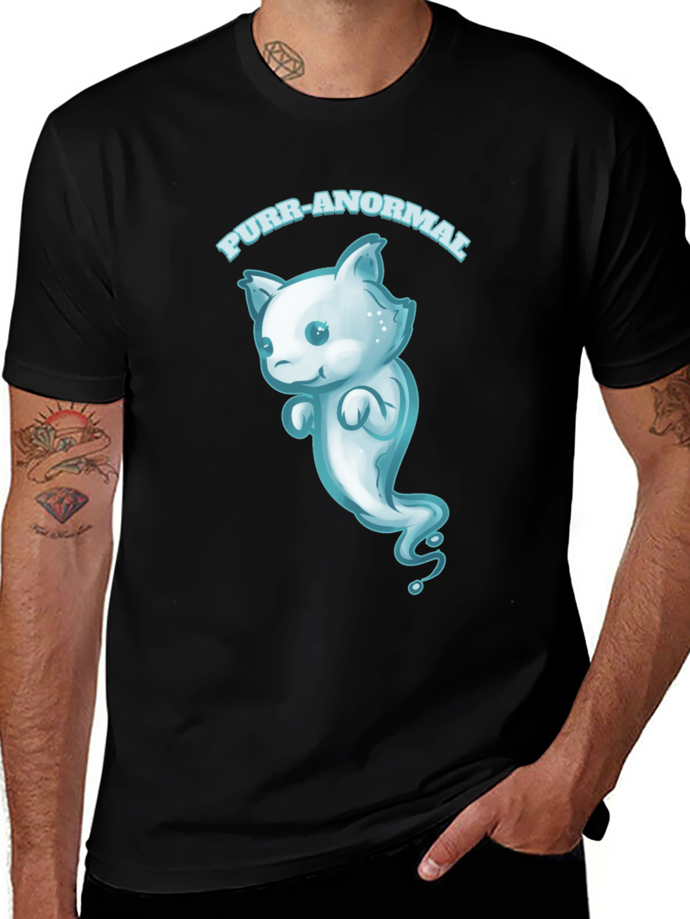 Variant 13 of Purr-Anormal Ghost Cat Black T-Shirt