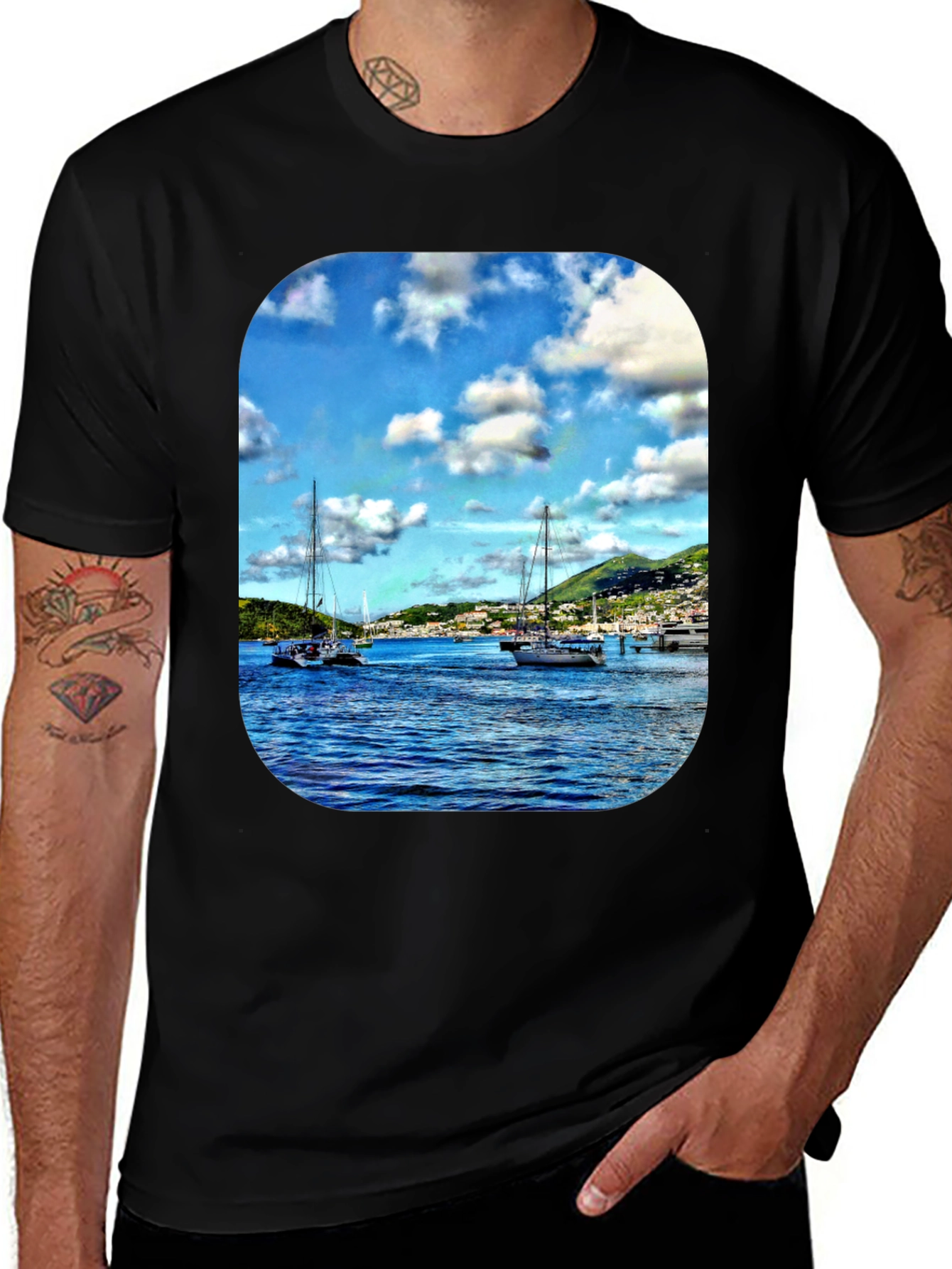 Variant 7 of Nautical Sailboat Graphic T-Shirt - Men's Black Tee