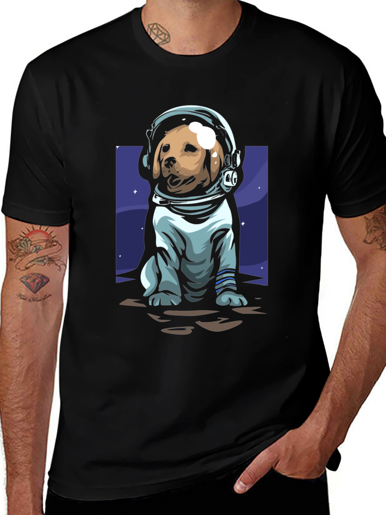 Variant 2 of Dog Astronaut Graphic Tee - Black