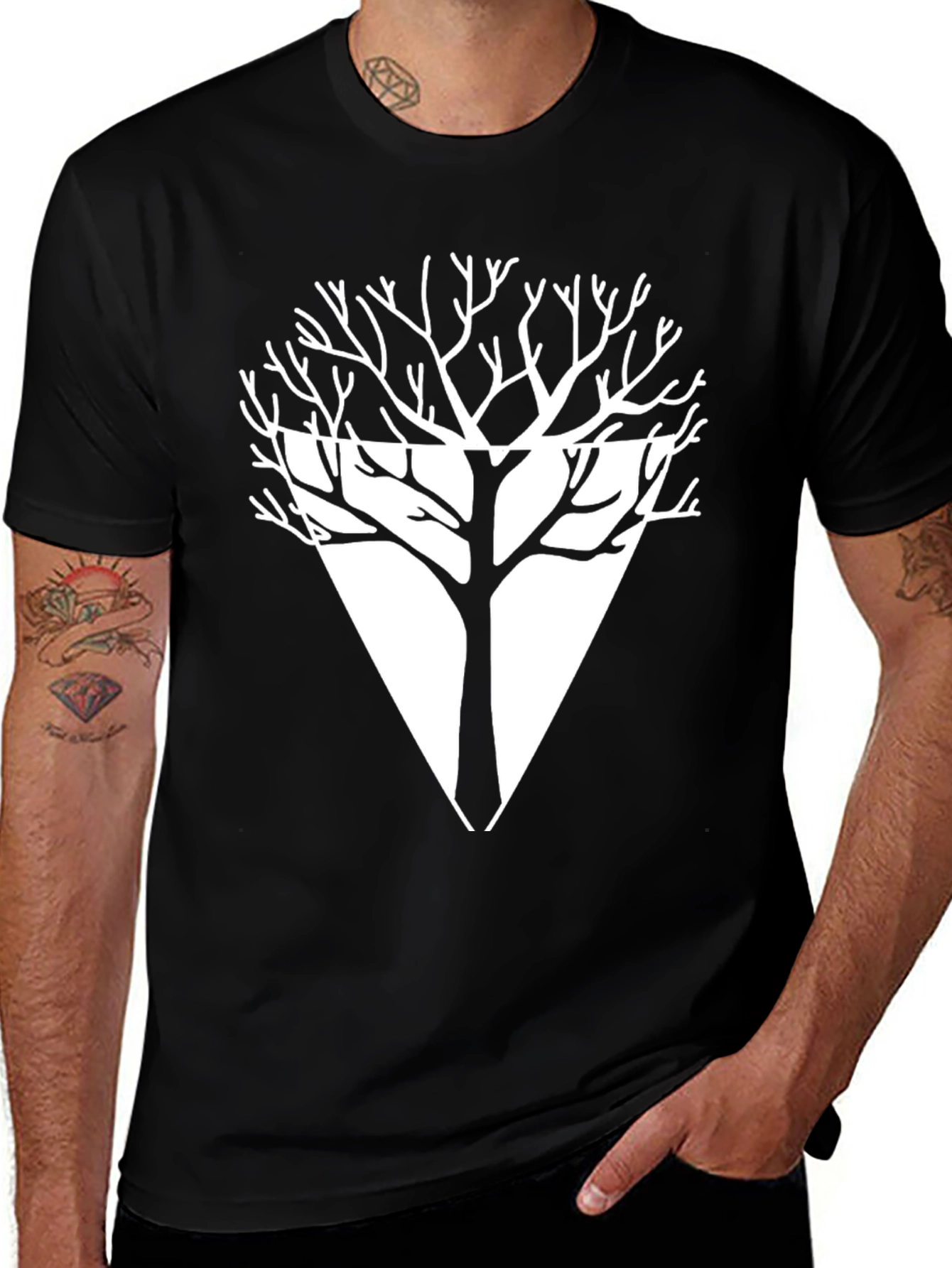 Variant 14 of Geometric Tree Graphic Tee - Modern Black T-Shirt