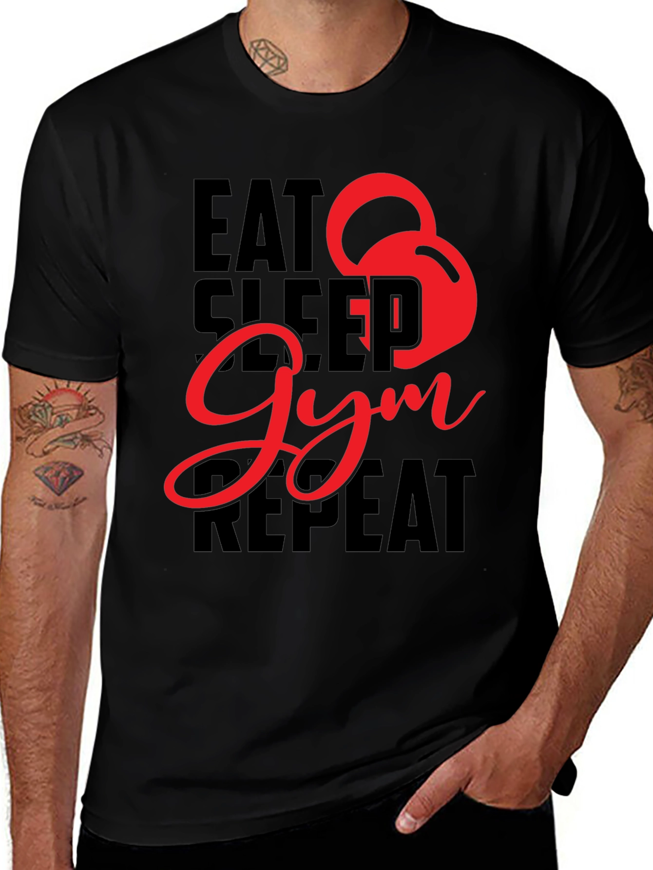 Camiseta Negra 'Eat Sleep Gym Repeat'