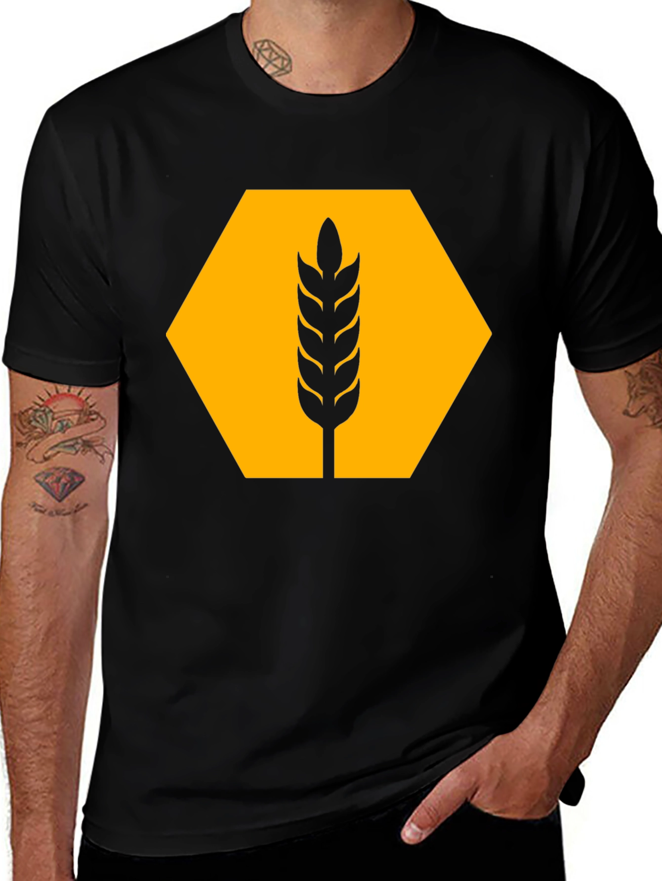 Variant 2 of Wheat Hexagon Graphic Tee - Modern Style
