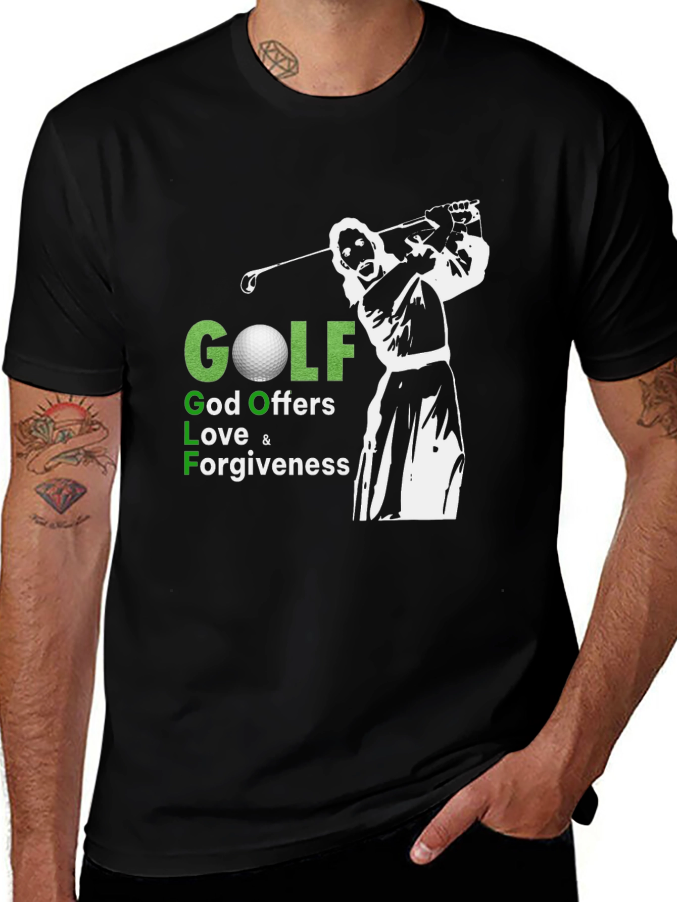 Variant 5 of Golf God Offers Love Forgiveness Graphic Tee